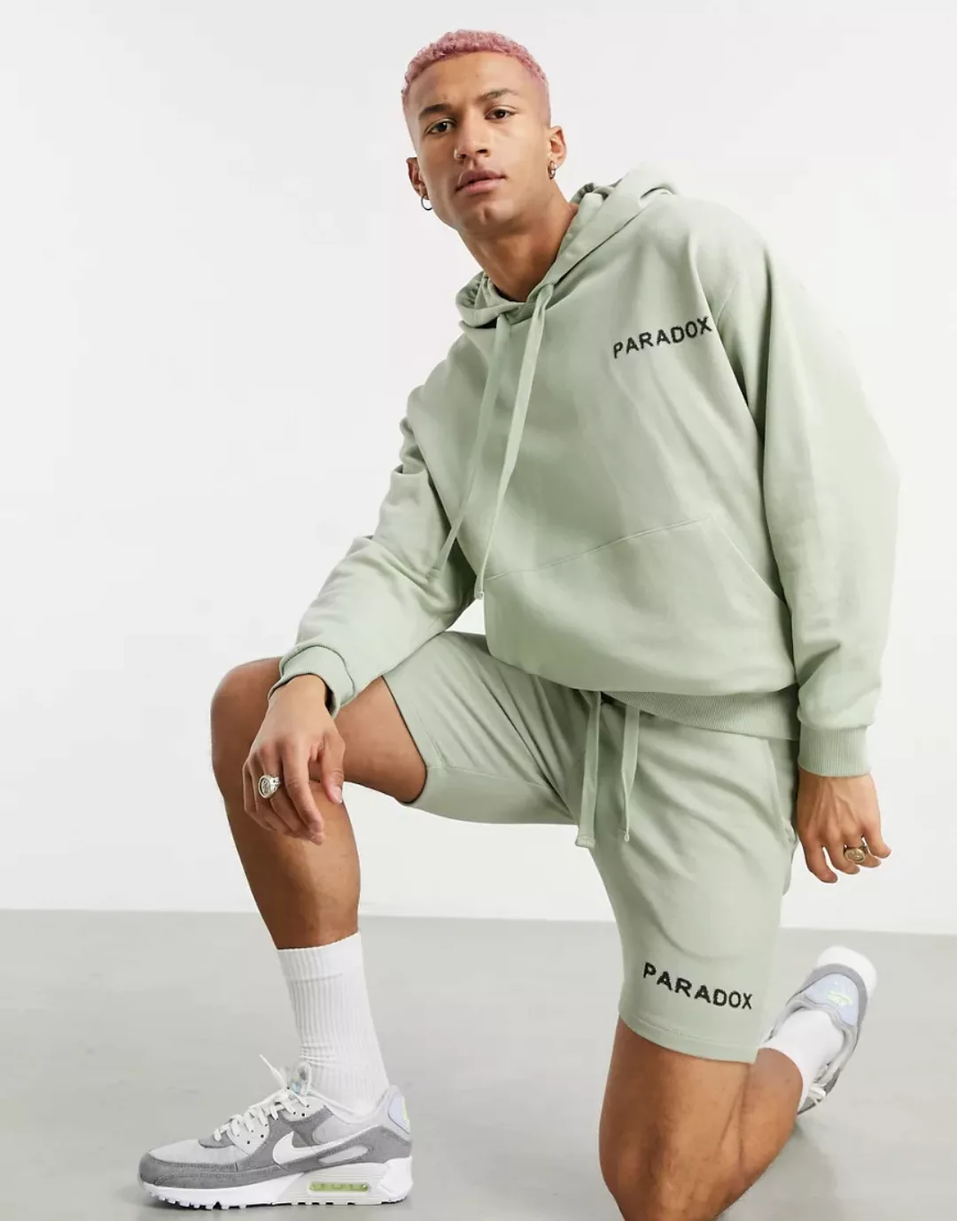 ASOS DESIGN – Oversize-Kapuzenpullover mit kleinem Textprint, Kombiteil-Grü günstig online kaufen