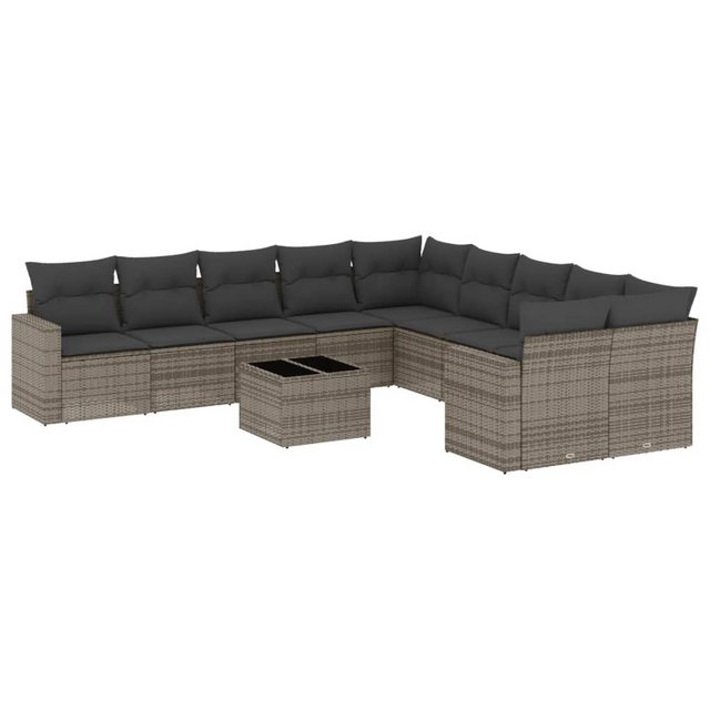 vidaXL Sofaelement 11-tlg. Garten-Sofagarnitur mit Kissen Grau Poly Rattan günstig online kaufen