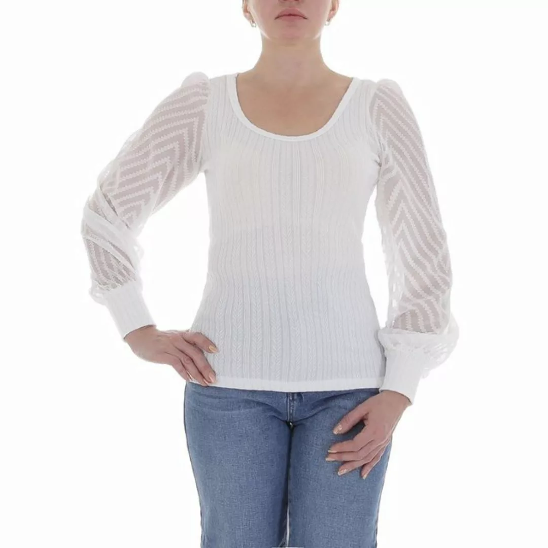 Ital-Design Langarmbluse Damen Elegant Transparent Top & Shirt in Weiß günstig online kaufen