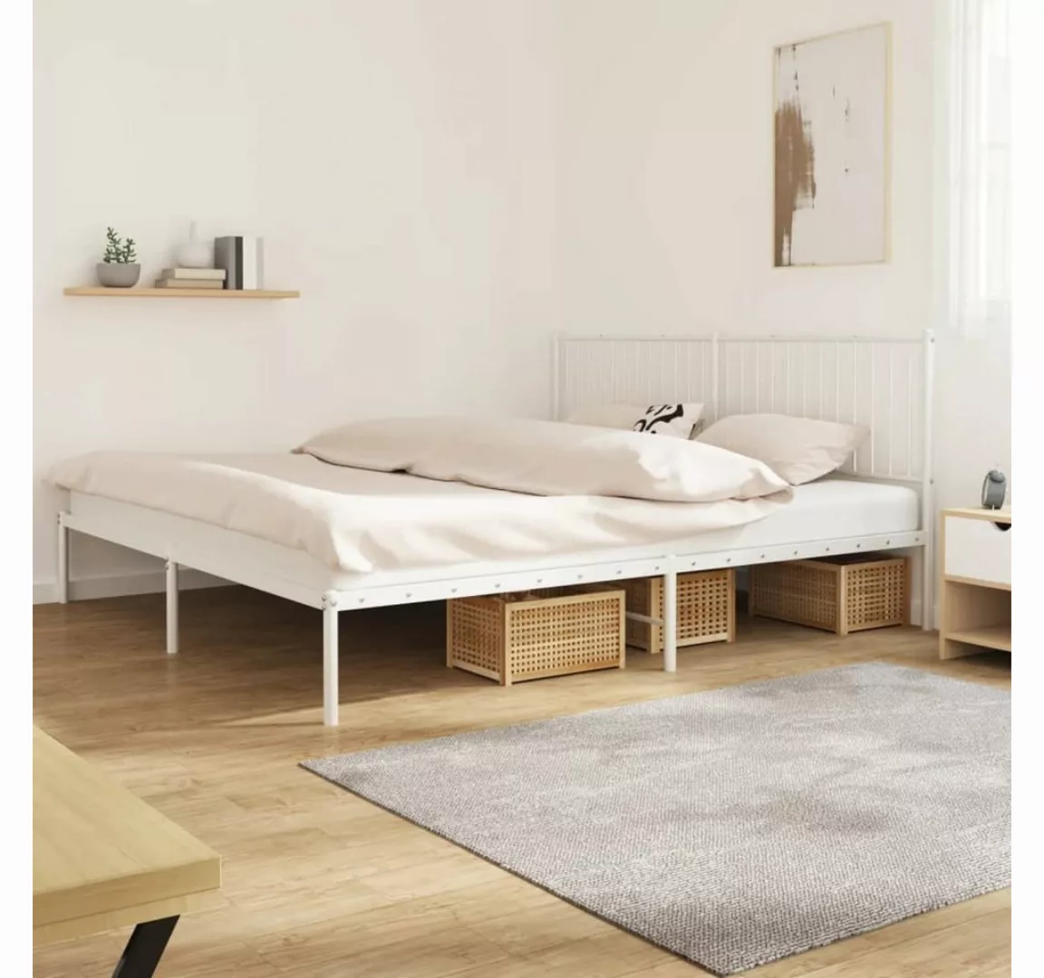 furnicato Bett Bettgestell mit Kopfteil Metall Weiß 200x200 cm günstig online kaufen