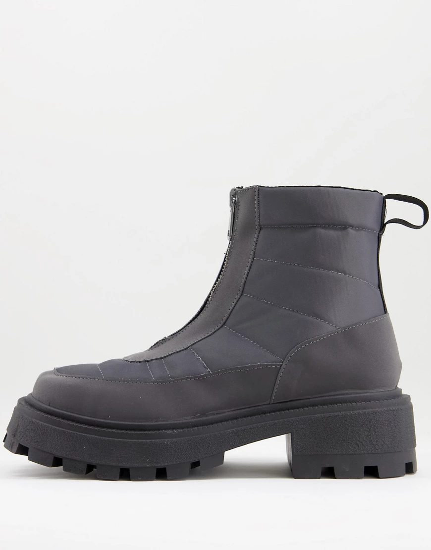 ASOS DESIGN – Wattierte Chelsea-Stiefel aus grauem Nylon mit sehr dicker So günstig online kaufen