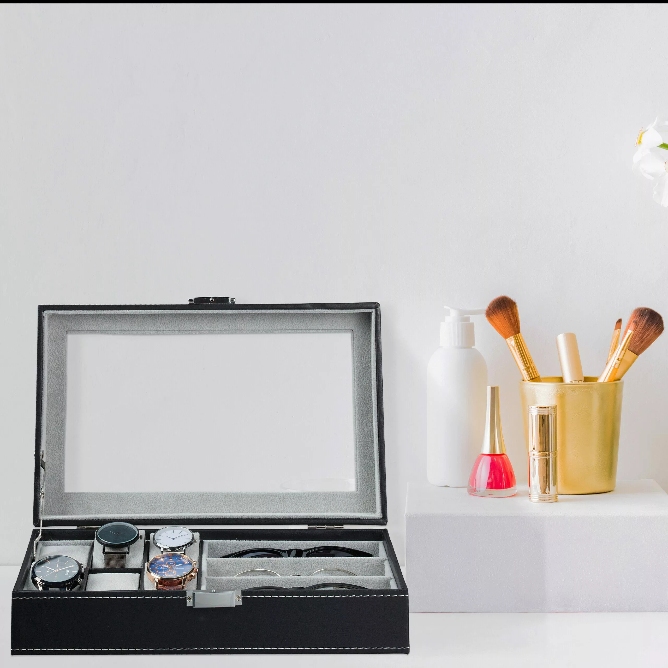 relaxdays Schmuckkasten Schmuckaufbewahrung in Lederoptik, Schwarz günstig online kaufen