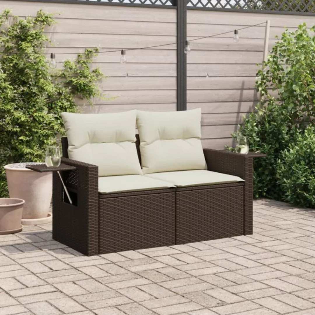 vidaXL Loungesofa Gartensofa mit Kissen 2-Sitzer Braun Poly Rattan, 1 Teile günstig online kaufen