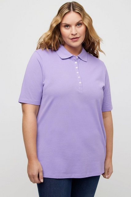 Ulla Popken T-Shirt Poloshirt Piqué Polokragen Samt-Knopfleiste günstig online kaufen