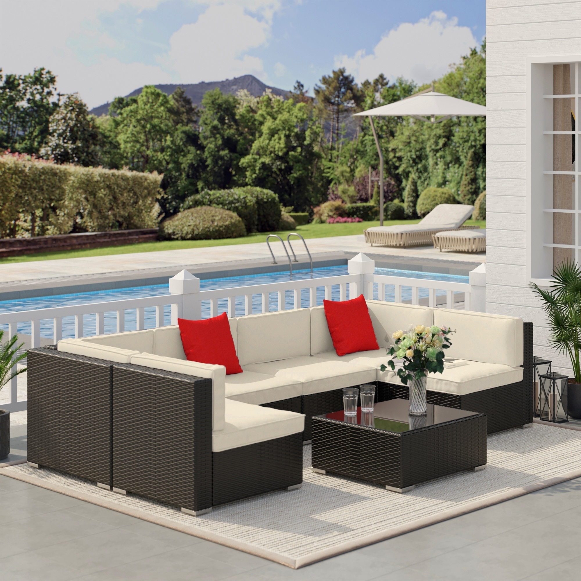 Outsunny Gartenmöbel Set Rattan Sessel Couchtisch 7tlg. mit Kissen Balkon i günstig online kaufen