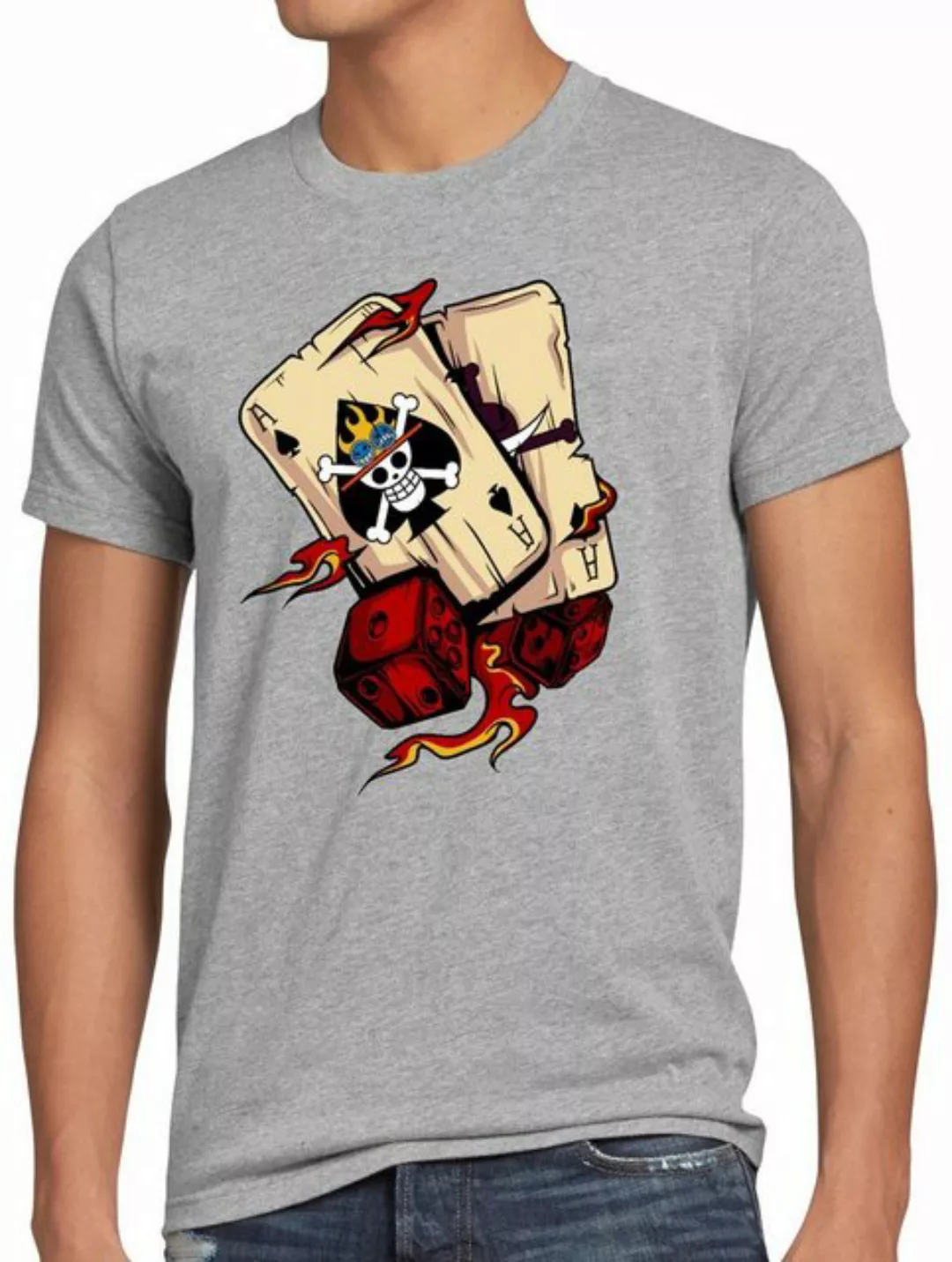 style3 Print-Shirt Herren T-Shirt One Ace poker piece strohhut bande anime günstig online kaufen
