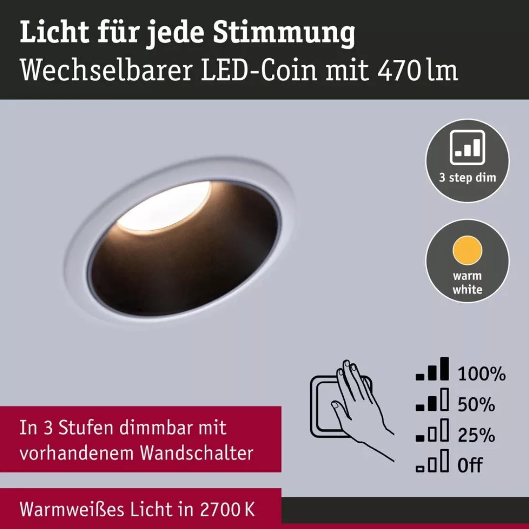 LED Deckeneinbaustrahler Coin 6,5W 460lm IP44 3-er Set in Weiß und Schwarz- günstig online kaufen