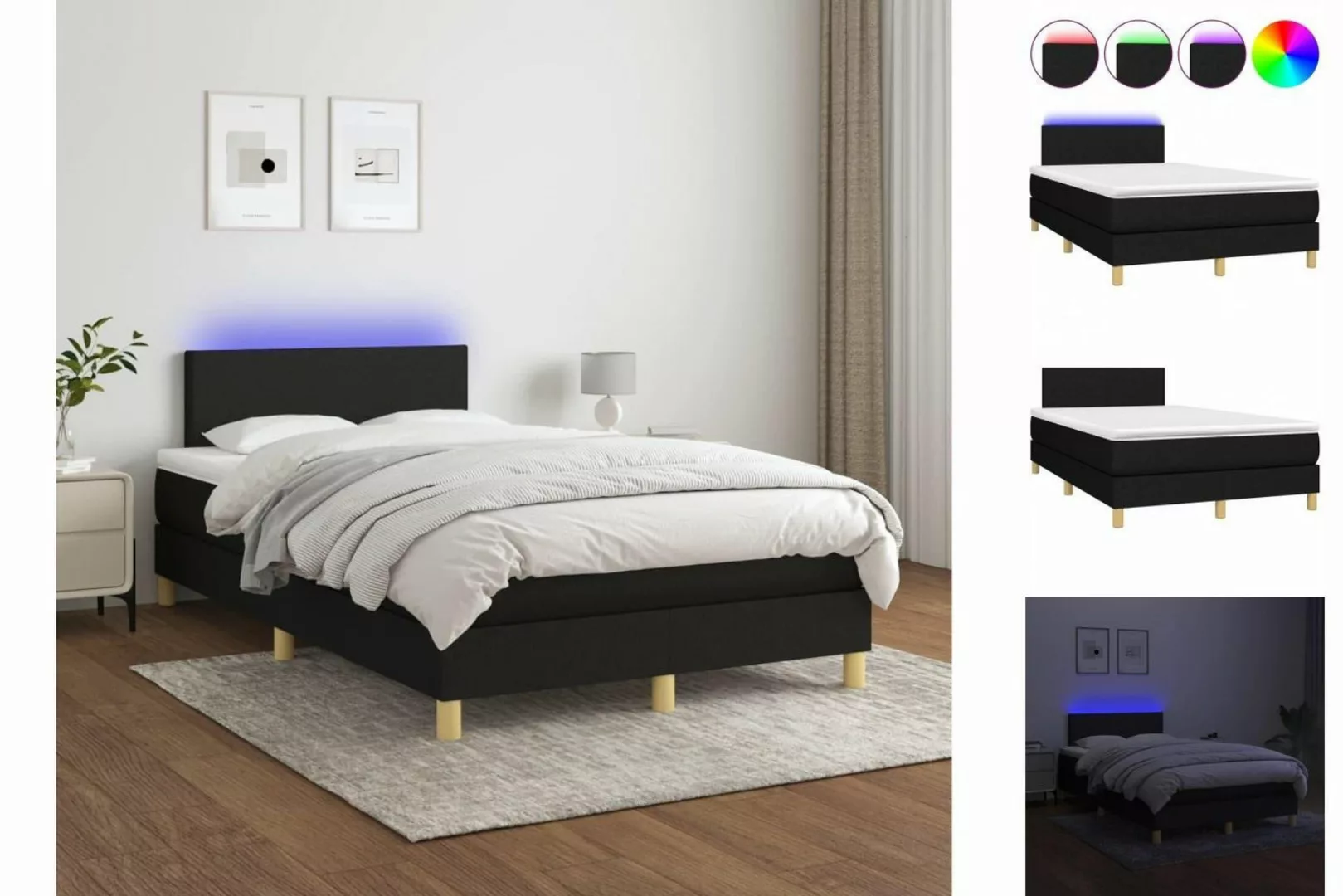 vidaXL Bettgestell Boxspringbett mit Matratze LED Schwarz 120x200 cm Stoff günstig online kaufen