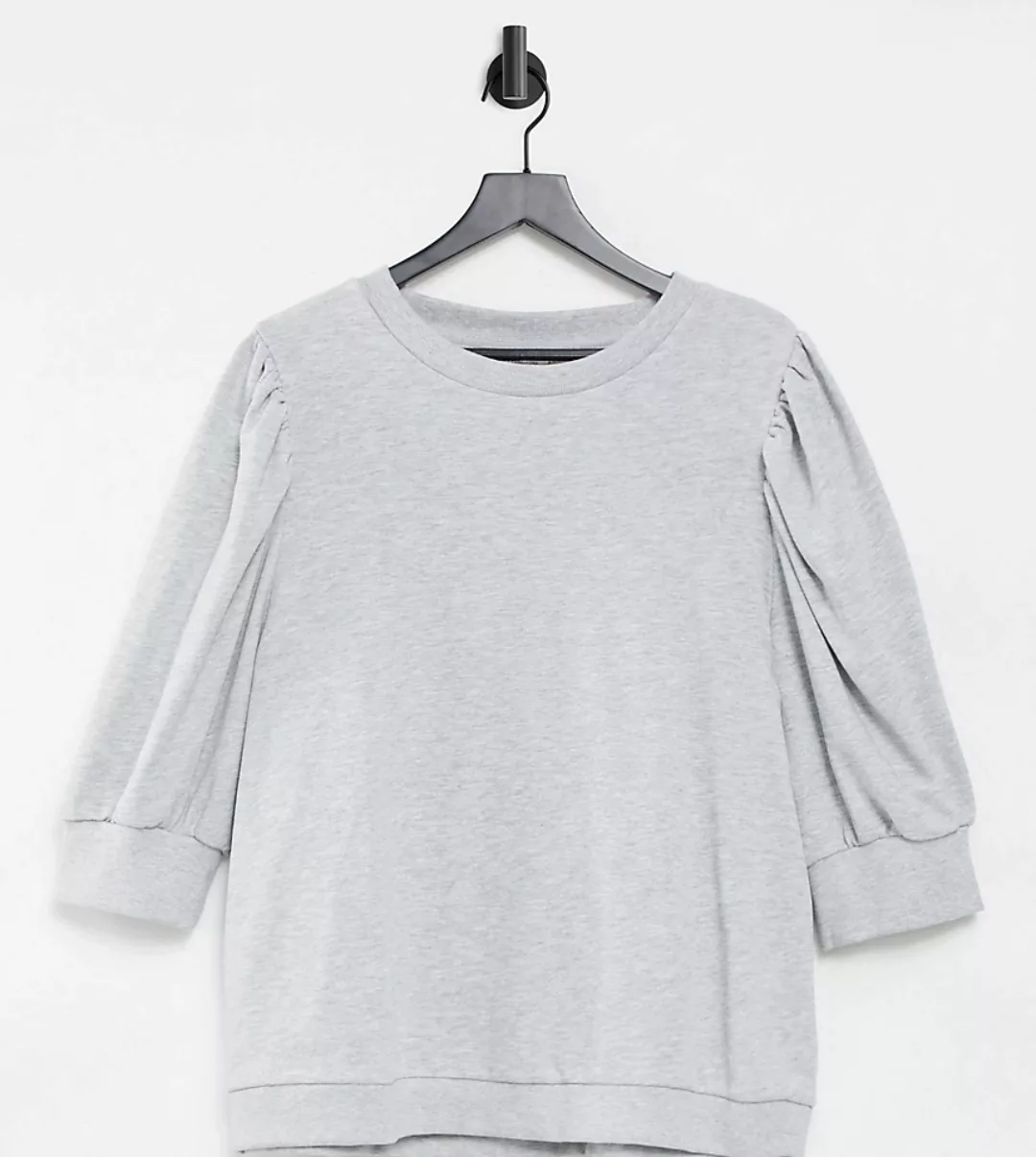 Only Curve – Sweatshirt in Grau mit voluminösen Ärmeln günstig online kaufen