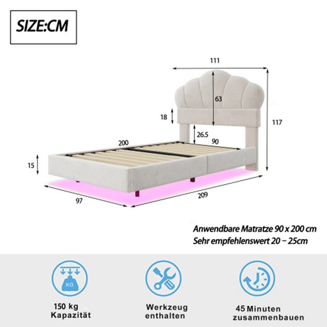 XDeer Polsterbett Polsterbett 90*200 cm, mit LED-Lichtleiste, Wolkenförmige günstig online kaufen