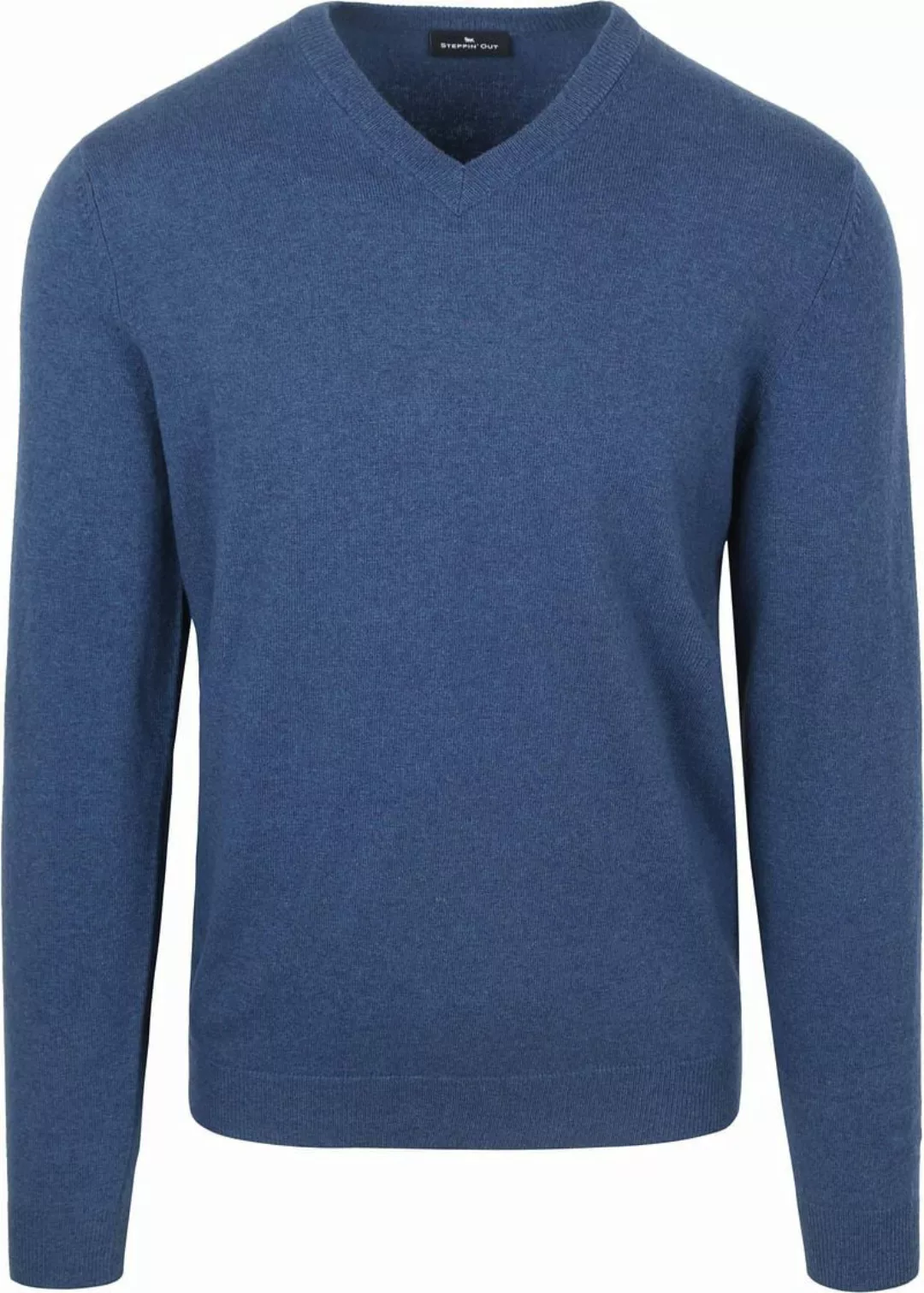 Steppin' Out Pullover V-Ausschnitt Merinowolle Mid Blau - Größe XL günstig online kaufen