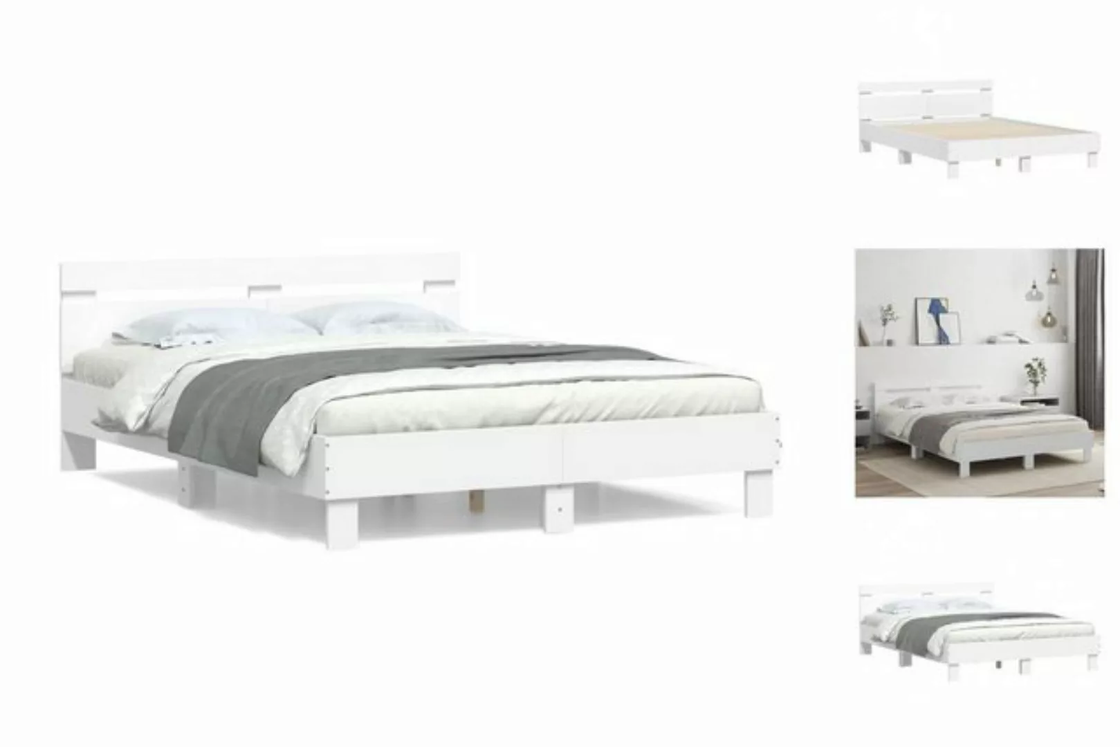 vidaXL Bettgestell Bettgestell mit Kopfteil Weiß 140x200 cm Spanplatte Bett günstig online kaufen