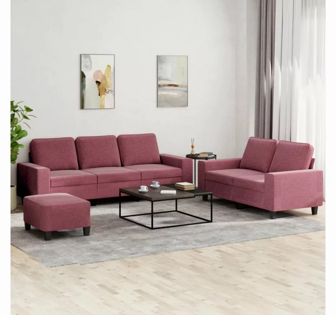 vidaXL Sofa Sofagarnitur Set mit Kissen Stoff, 3-tlg., Rot günstig online kaufen