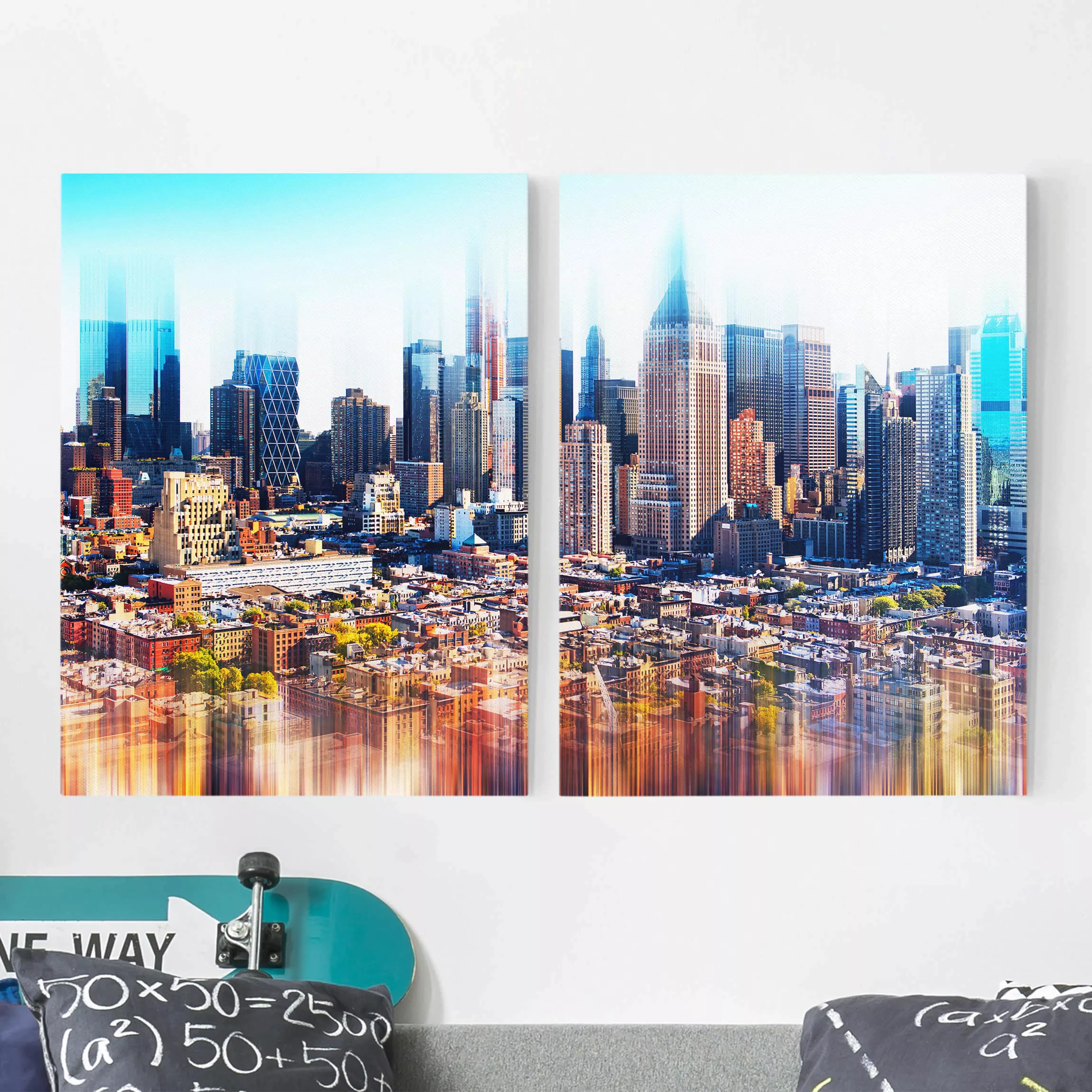 2-teiliges Leinwandbild Architektur & Skyline - Querformat Manhattan Skylin günstig online kaufen