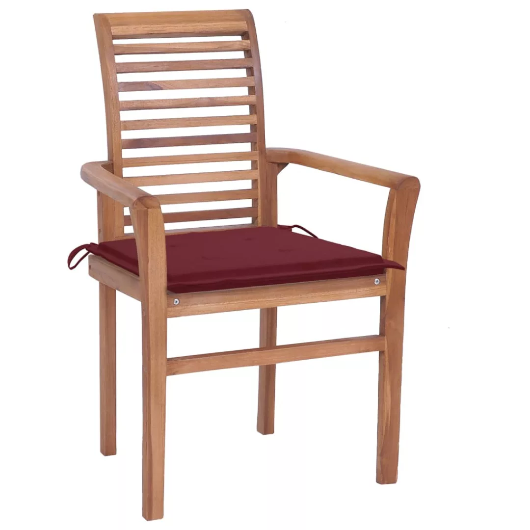 Essstühle 8 Stk. Mit Weinroten Kissen Massivholz Teak günstig online kaufen