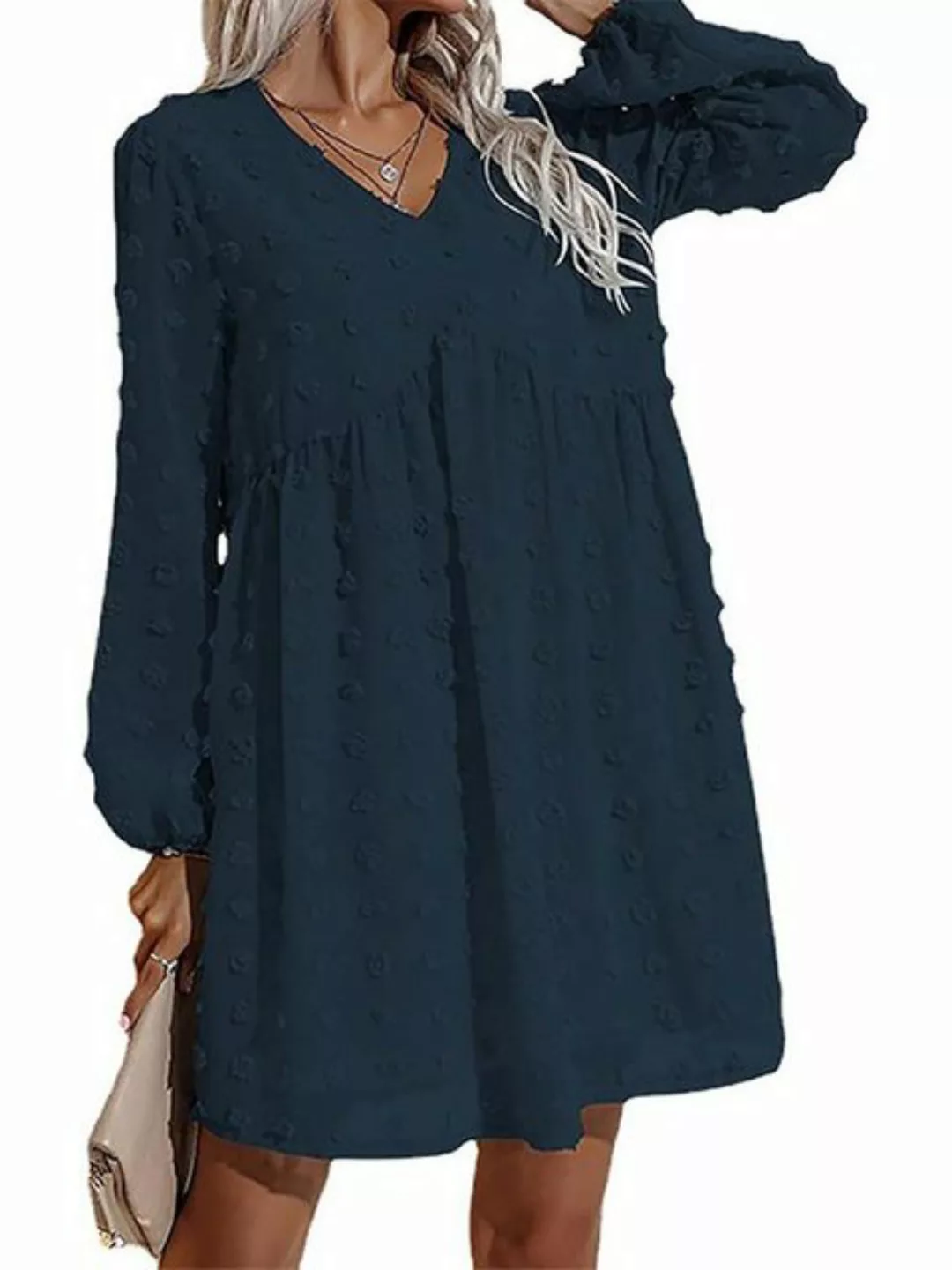 FIDDY A-Linien-Kleid Sommerkleider V-Ausschnitt Damen Kleider Kurzarm Loose günstig online kaufen