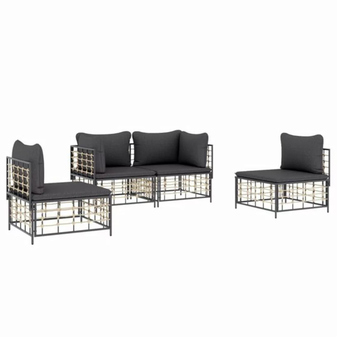 Vidaxl 4-tlg. Garten-lounge-set Mit Kissen Anthrazit Poly Rattan günstig online kaufen