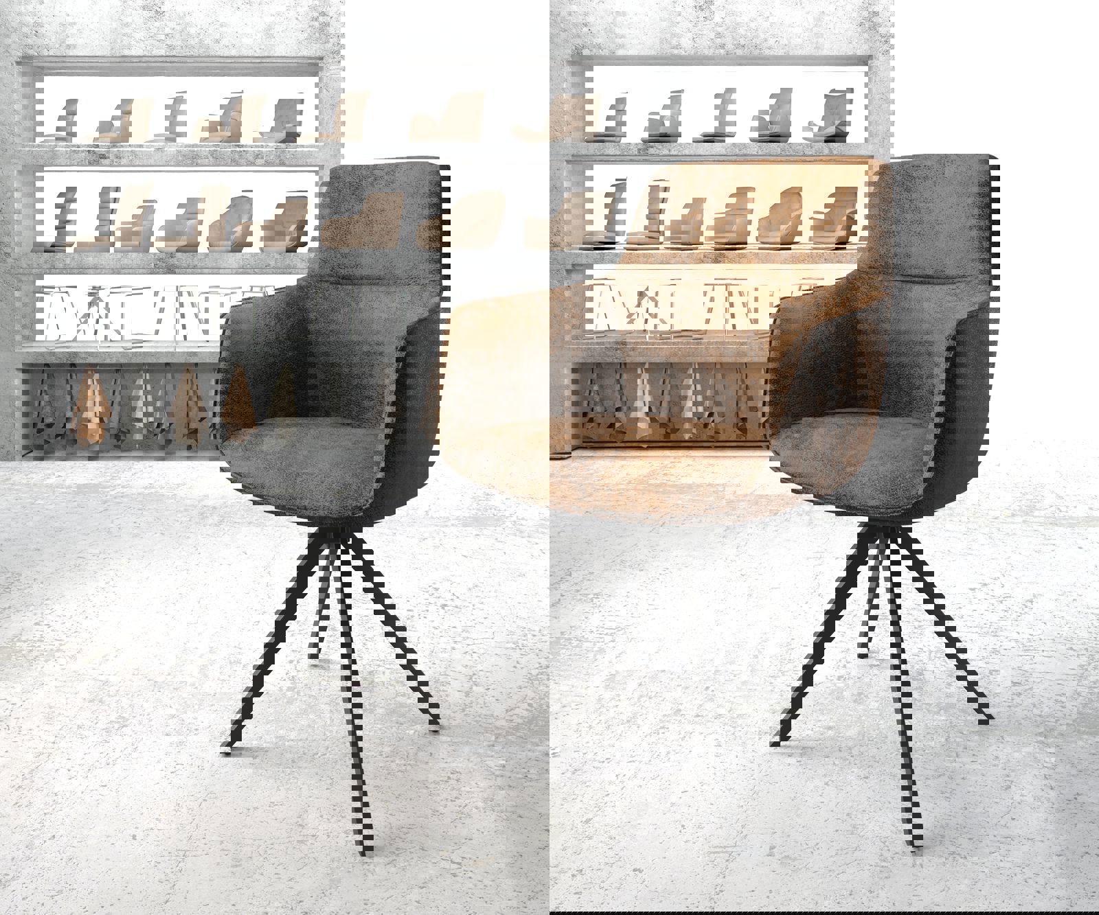 Drehstuhl Pejo-Flex Braun Antik Kreuzgestell kantig Schwarz 180° drehbar günstig online kaufen
