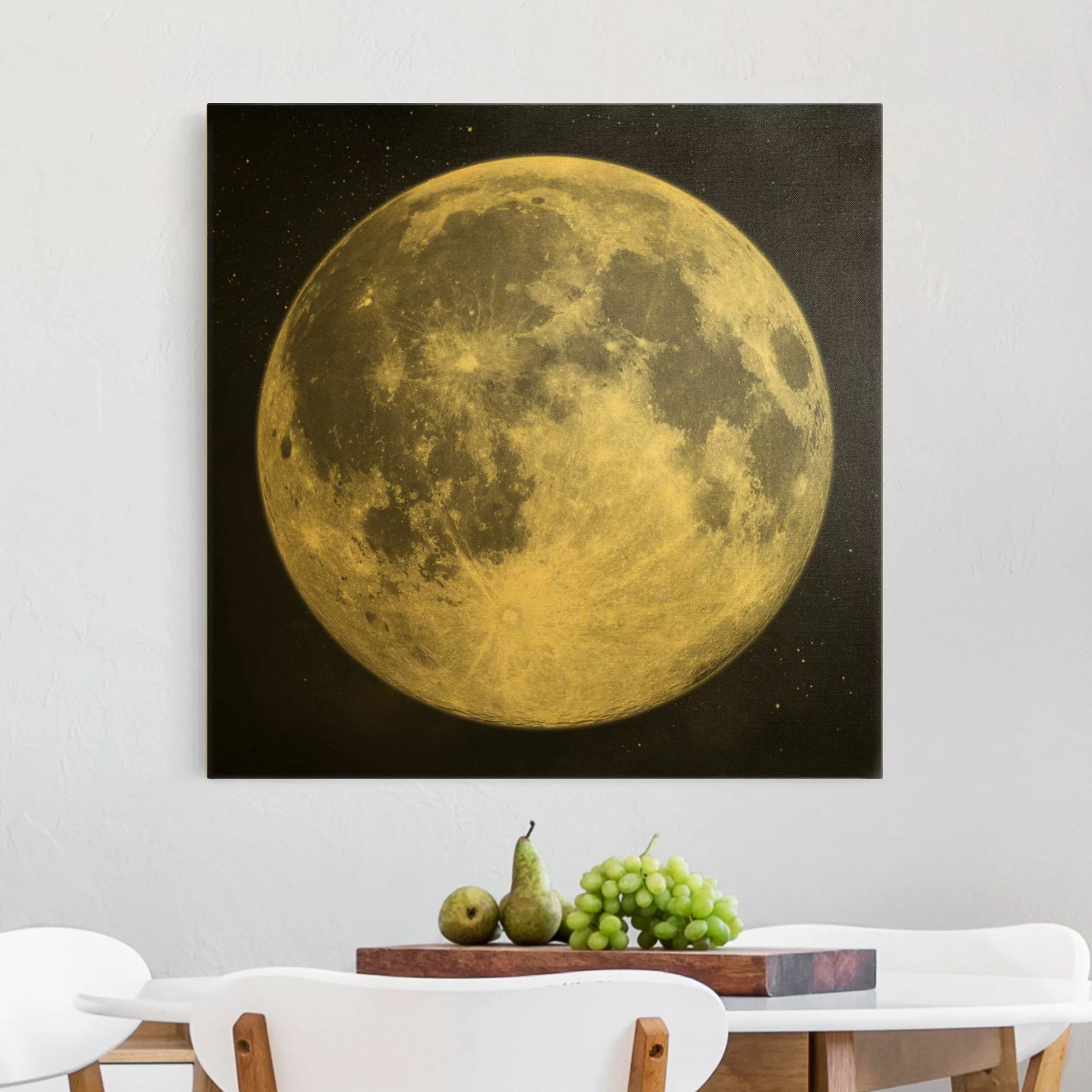 Leinwandbild Gold Vollmond im Sternenhimmel Schwarz Weiß günstig online kaufen