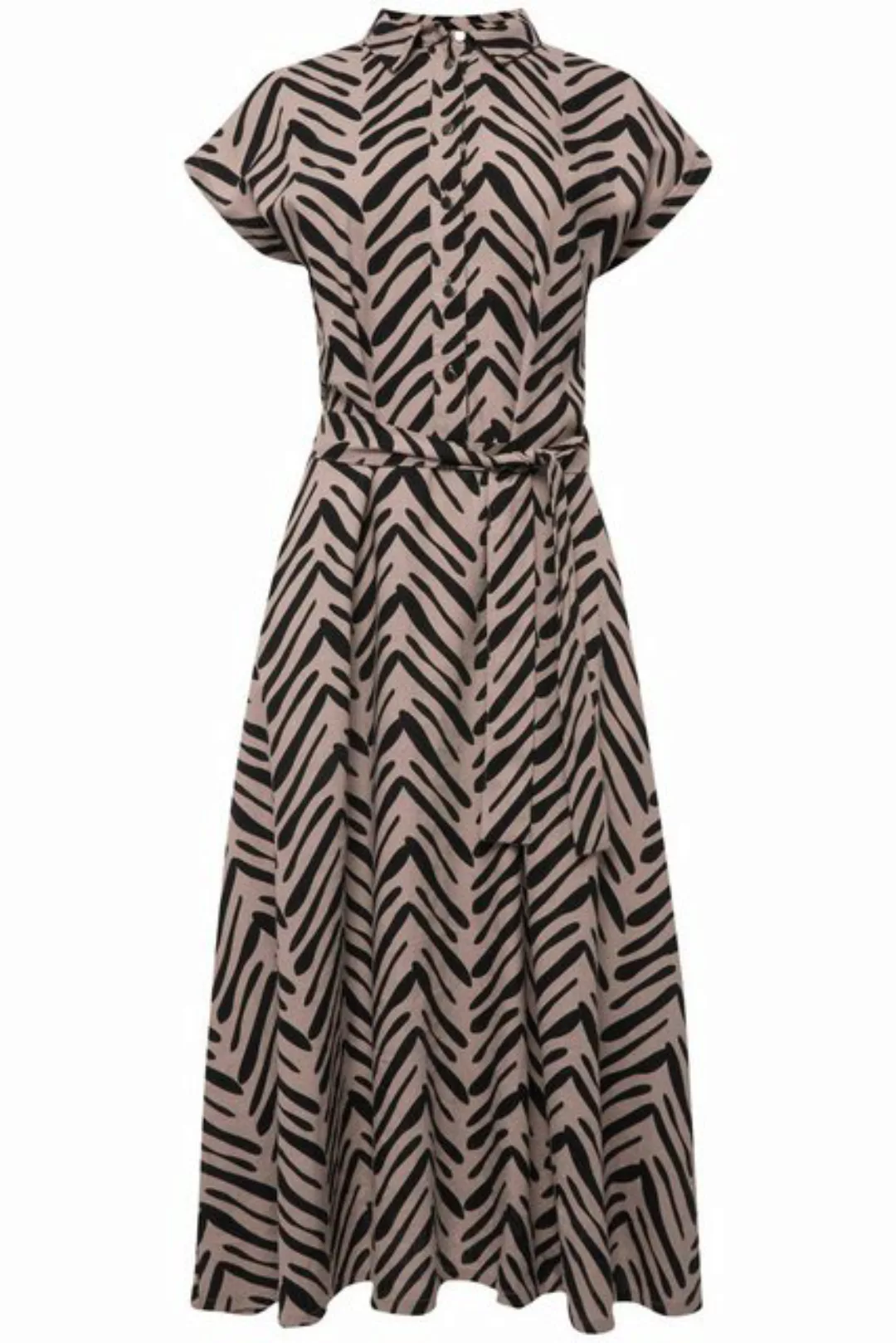 Laurasøn Sommerkleid Leinenmix-Kleid Zebra-Stil Print Hemdkragen günstig online kaufen