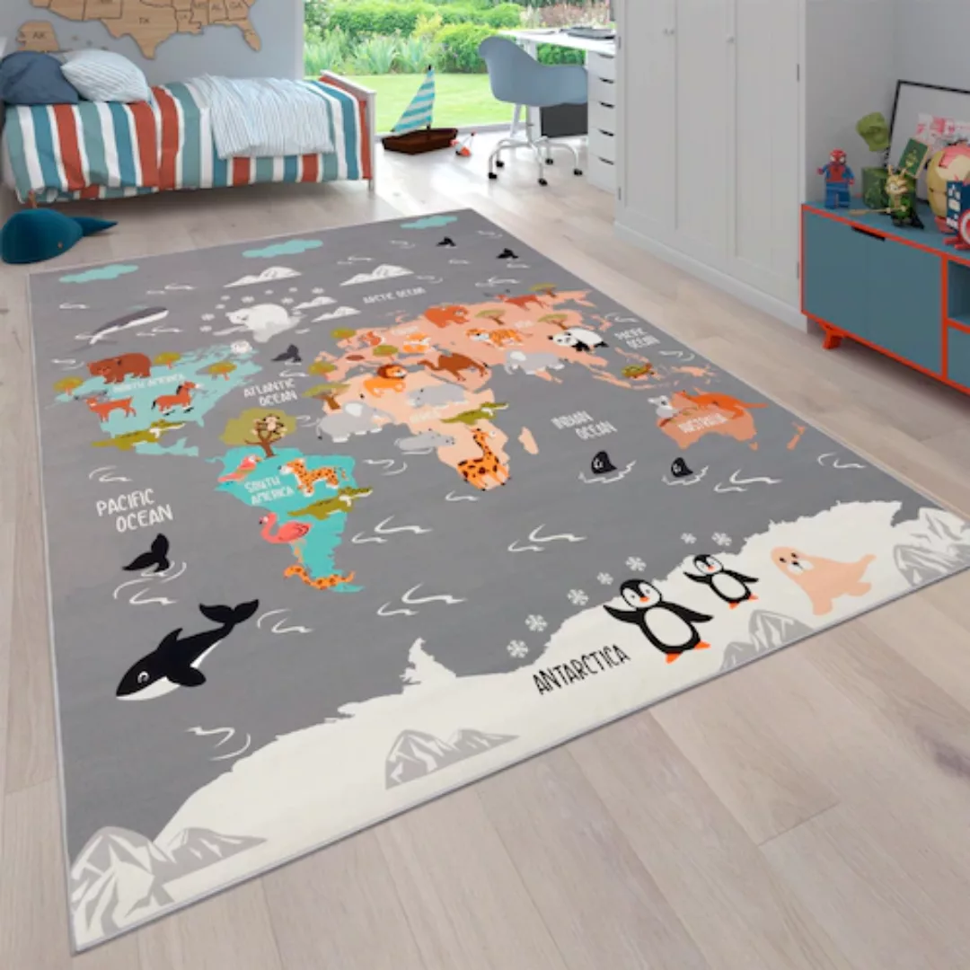 Paco Home Kinderteppich »Bino 581«, rechteckig, Spielteppich, Motiv Weltkar günstig online kaufen