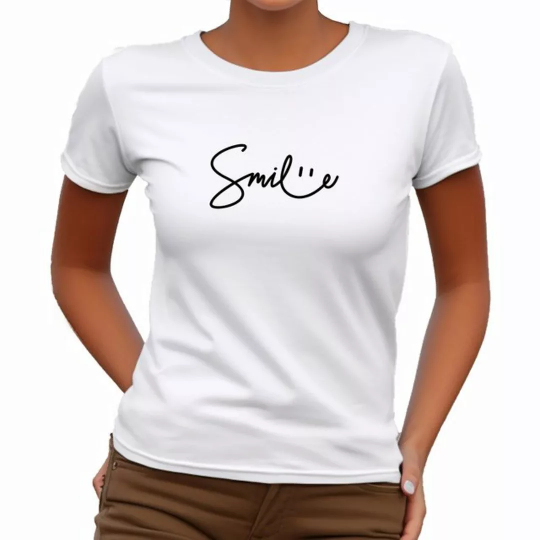 Banco T-Shirt Damen Smile Sommer Unifarben hochwertiger Print günstig online kaufen