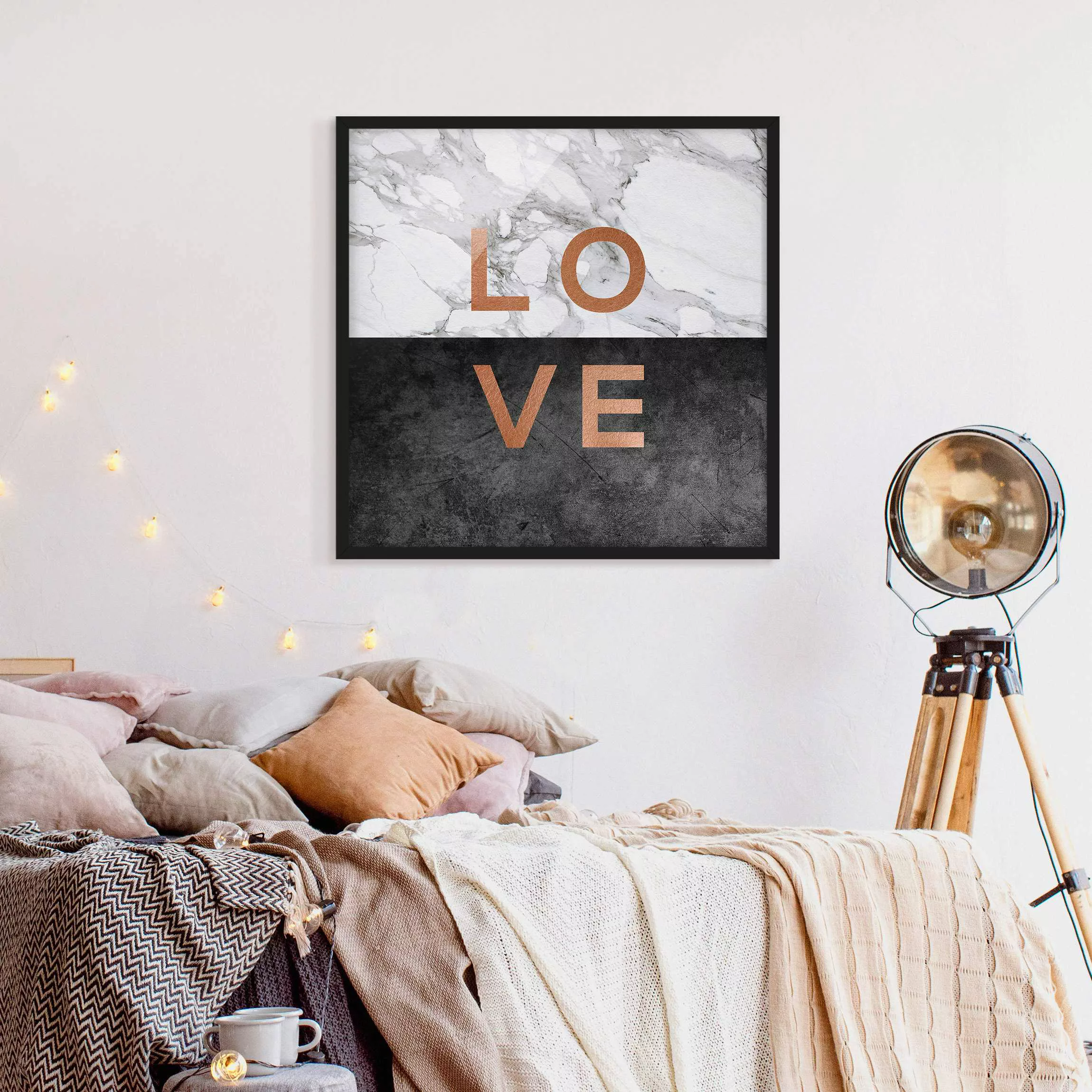 Bild mit Rahmen Love Kupfer und Marmor günstig online kaufen