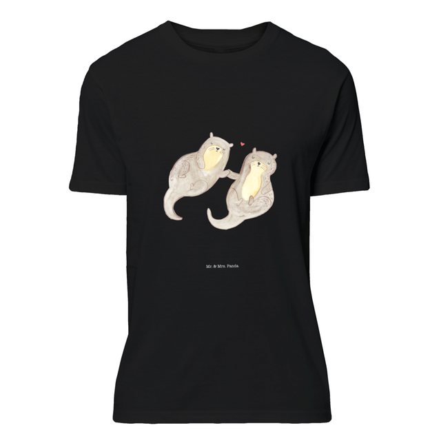 Mr. & Mrs. Panda T-Shirt Otter händchenhaltend - Schwarz - Geschenk, Nachth günstig online kaufen