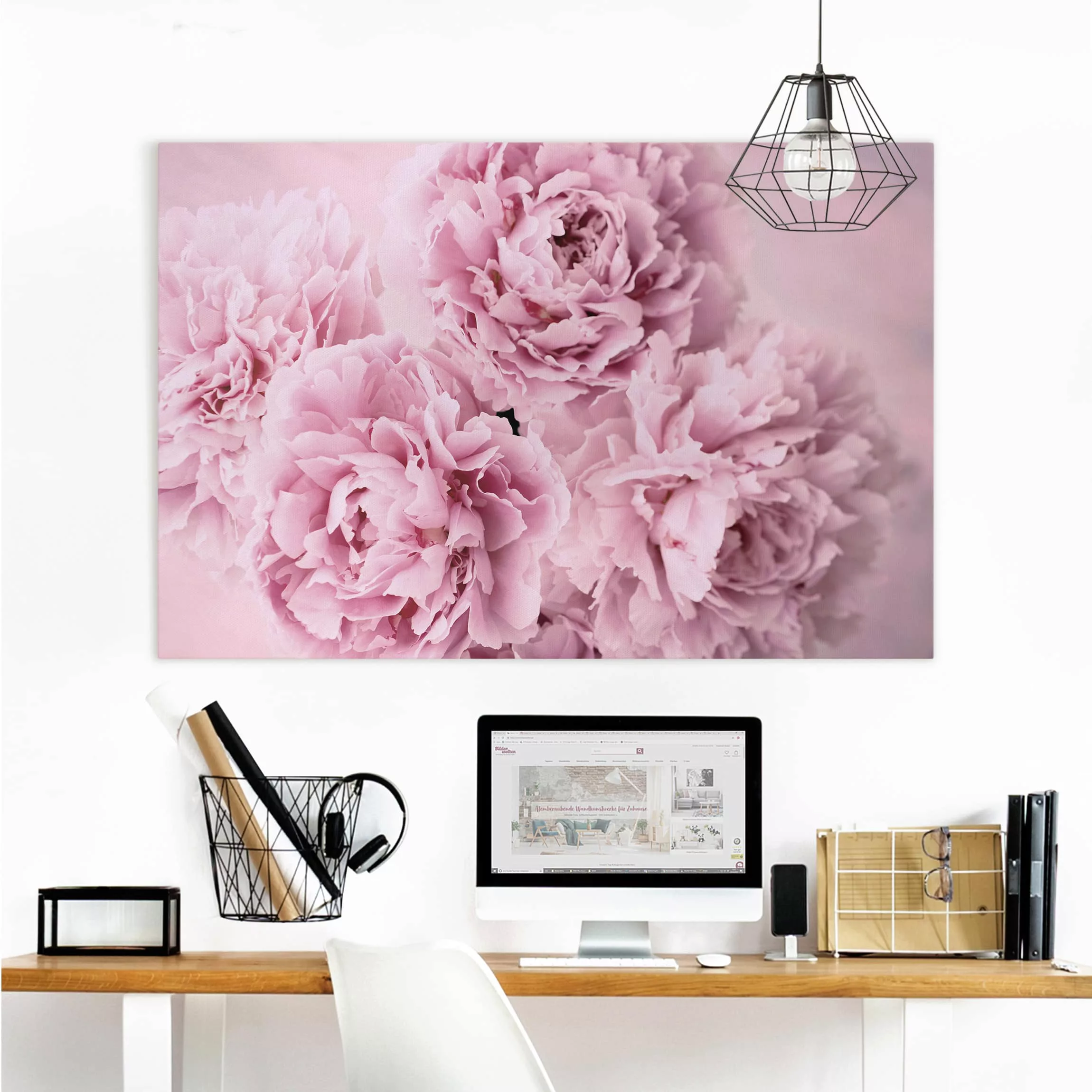 Leinwandbild Blumen - Querformat Rosa Pfingstrosen günstig online kaufen