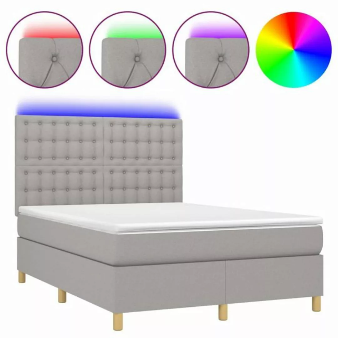 vidaXL Bettgestell Boxspringbett mit Matratze LED Hellgrau 140x200 cm Stoff günstig online kaufen