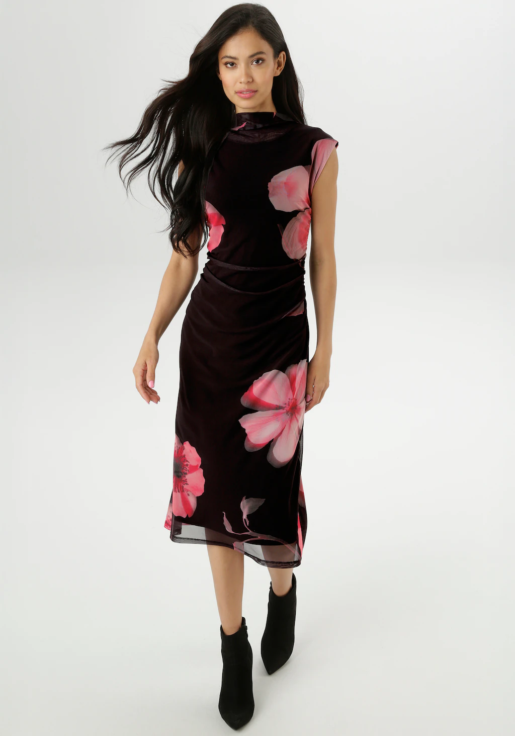 Aniston SELECTED Midikleid, In Mesh-Qualiät und im angesagten Blütenprint - günstig online kaufen