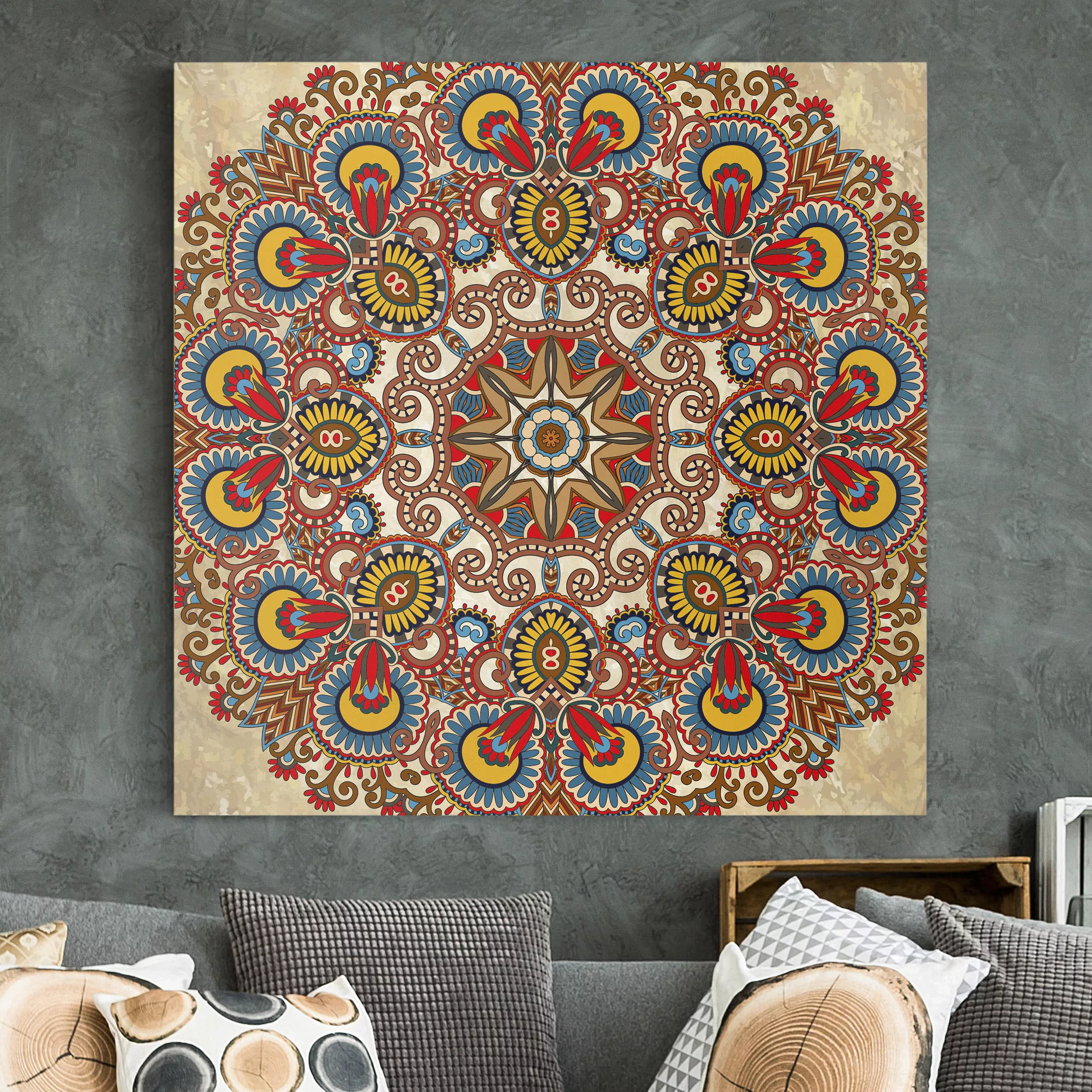 Leinwandbild Muster - Quadrat Farbiges Mandala günstig online kaufen