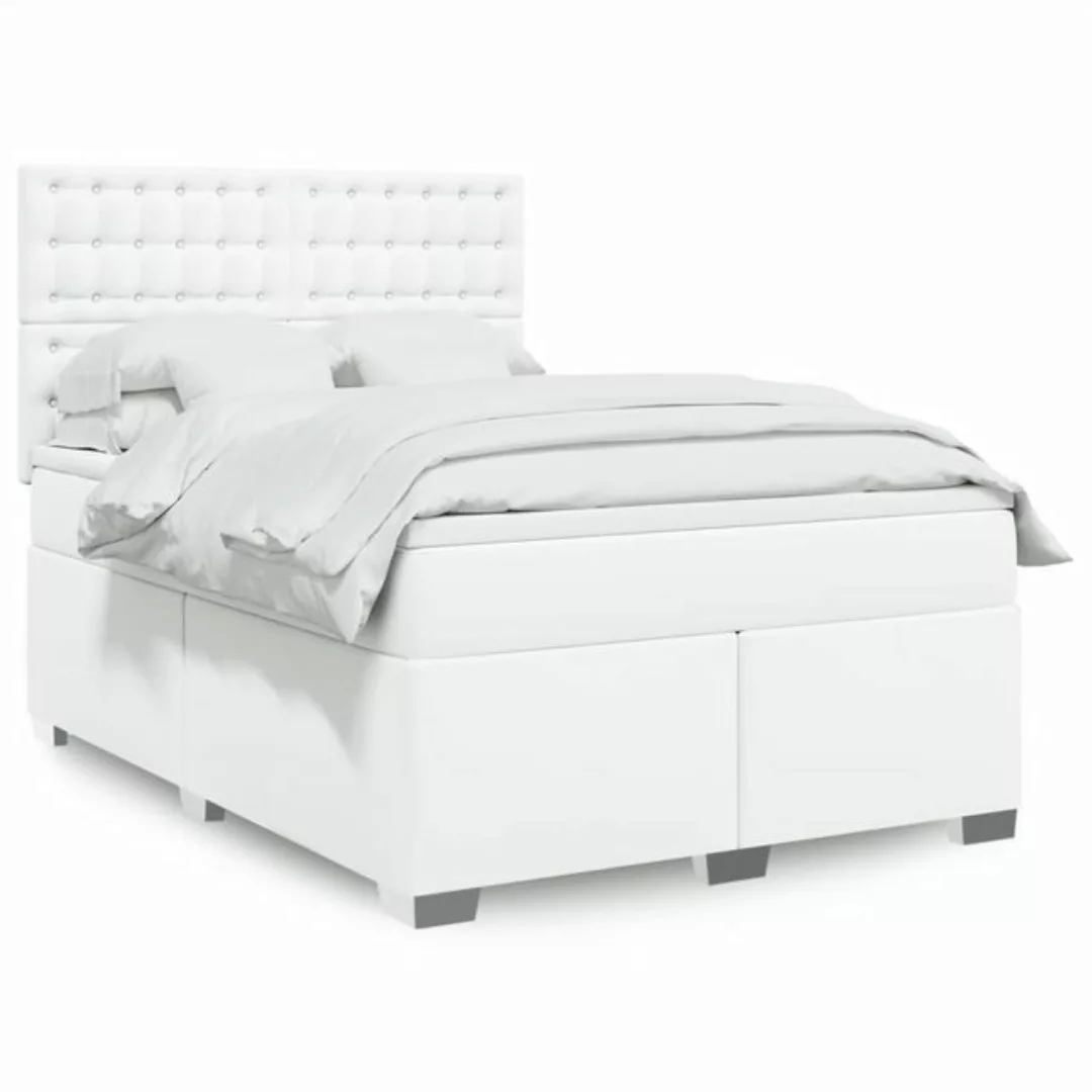 vidaXL Boxspringbett, Boxspringbett mit Matratze Weiß 140x200 cm Kunstleder günstig online kaufen