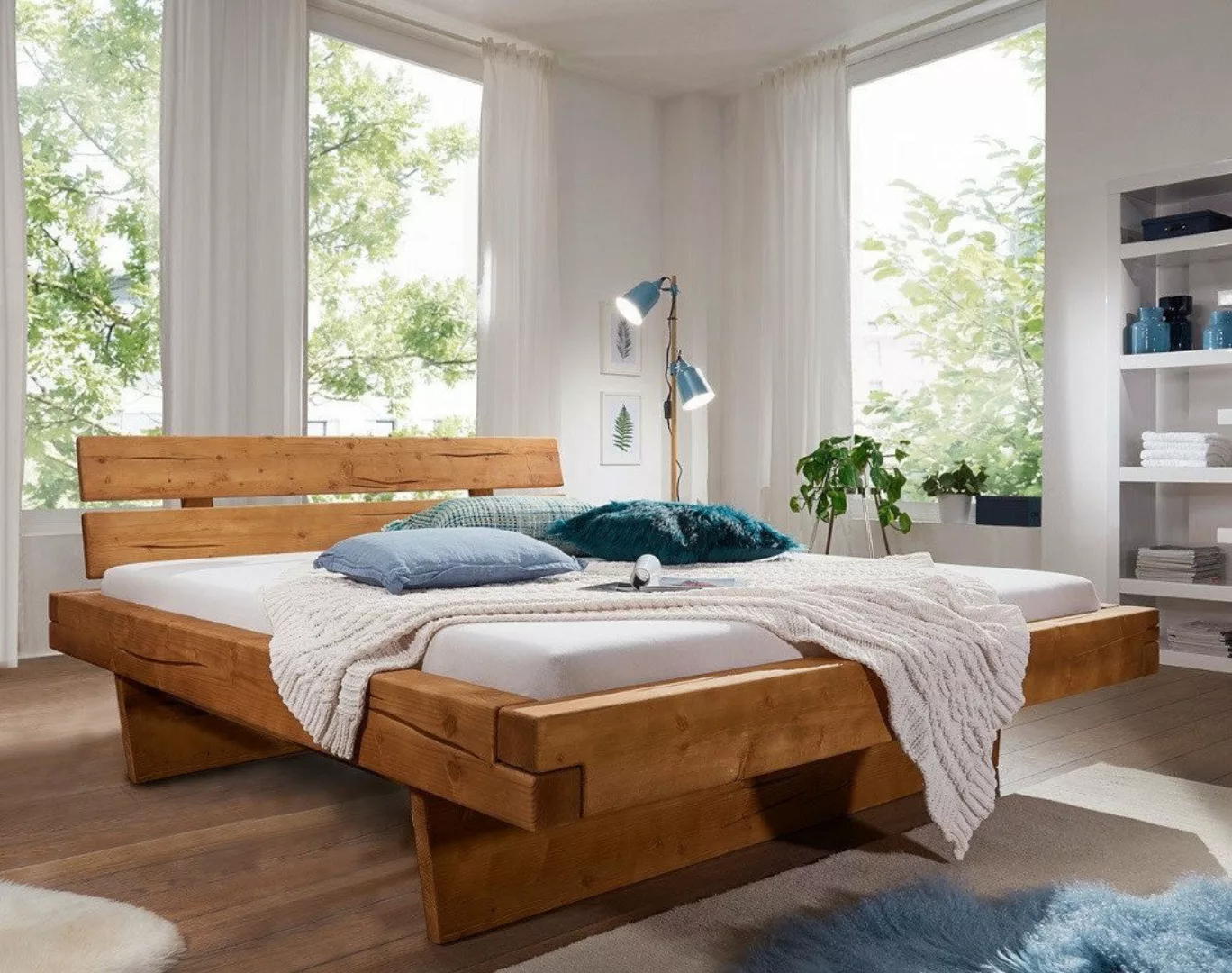 Main Möbel Massivholzbett Balkenbett 'Melissa' 140x200cm Fichte gebeizt günstig online kaufen