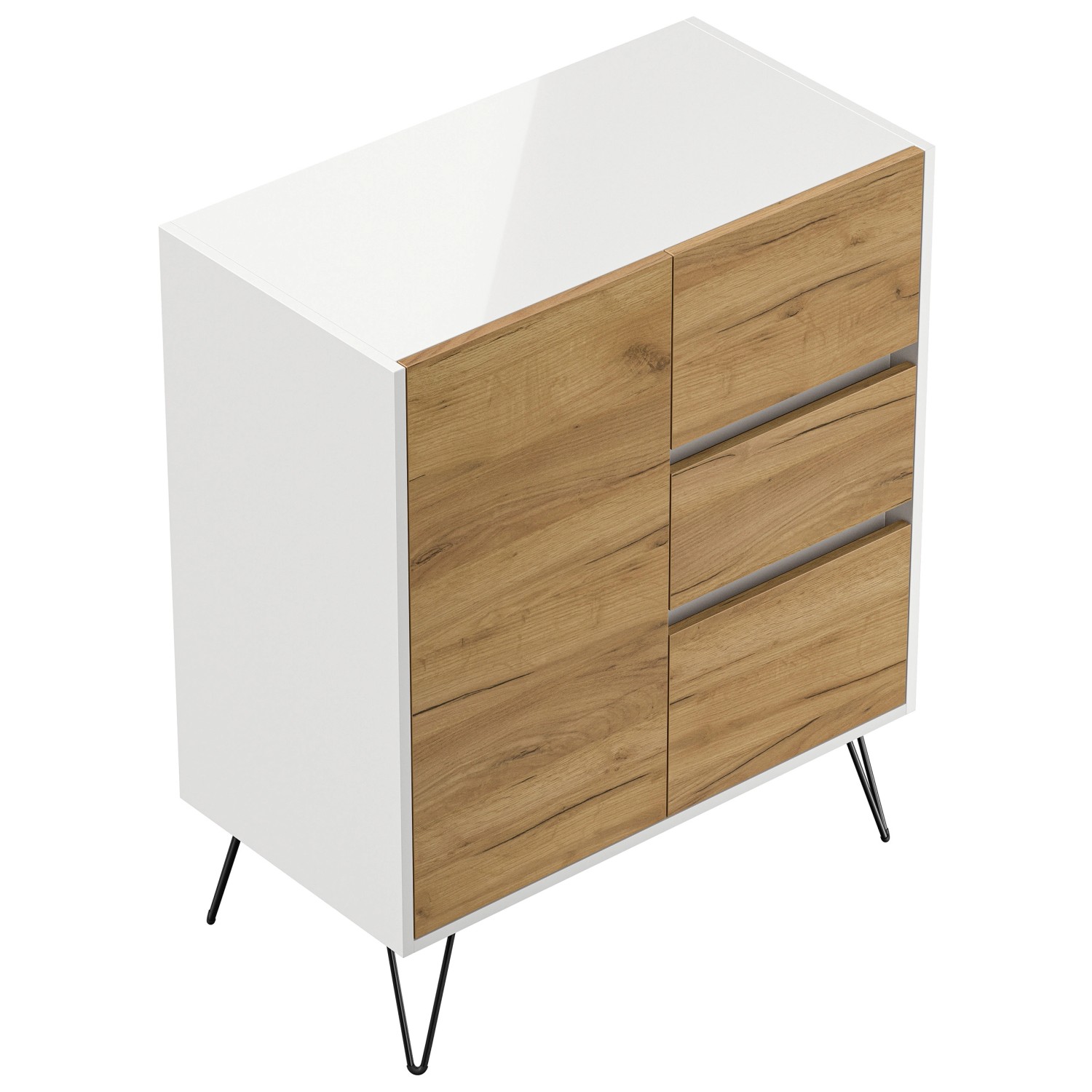 Posseik Sideboard Industrial K 3 Schubladen 1 Tür 80 cm Weiß Eiche Front günstig online kaufen