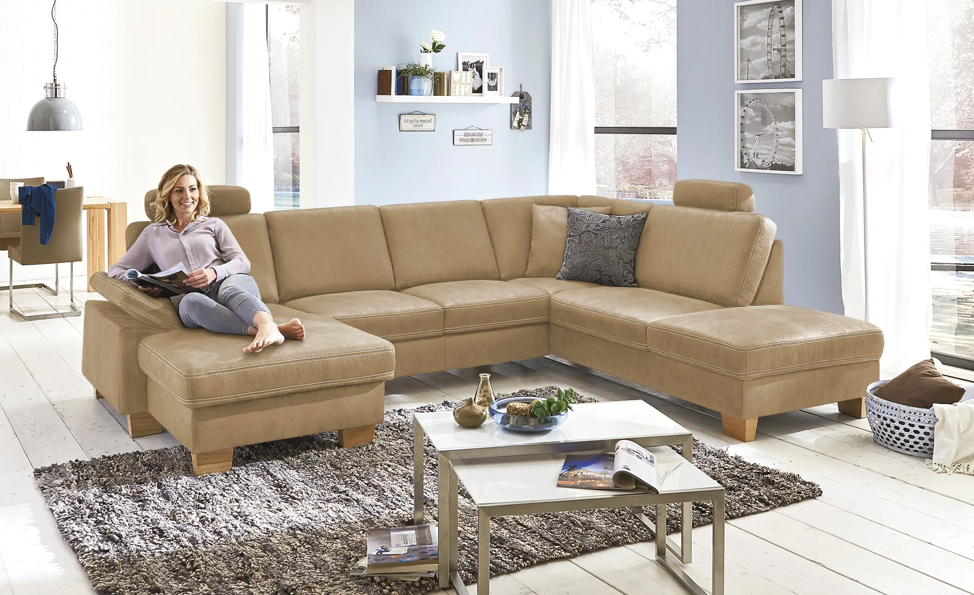 meinSofa Wohnlandschaft  Kunstleder Samu ¦ beige ¦ Maße (cm): B: 316 H: 90 günstig online kaufen