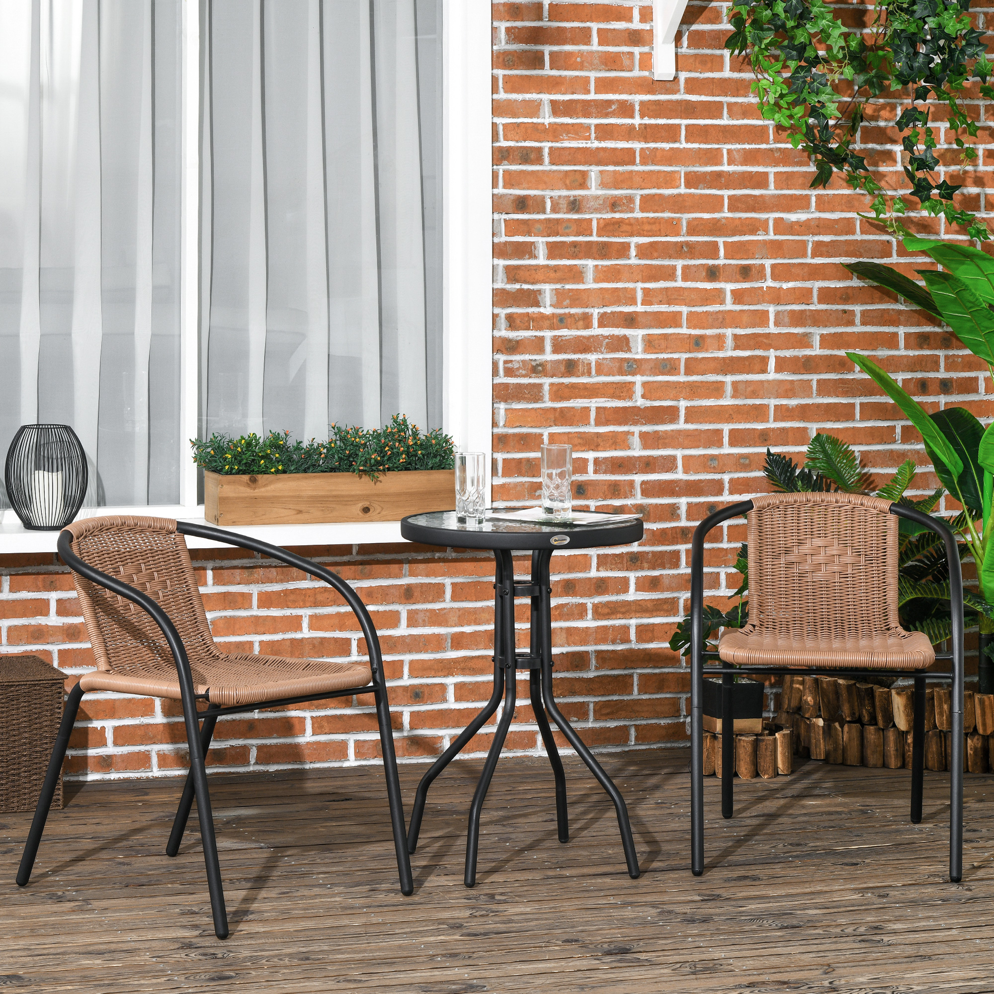 Outsunny Gartenbistromöbel-Set, 3-teiliges Bistromöbel-Set aus Stahlgestell günstig online kaufen