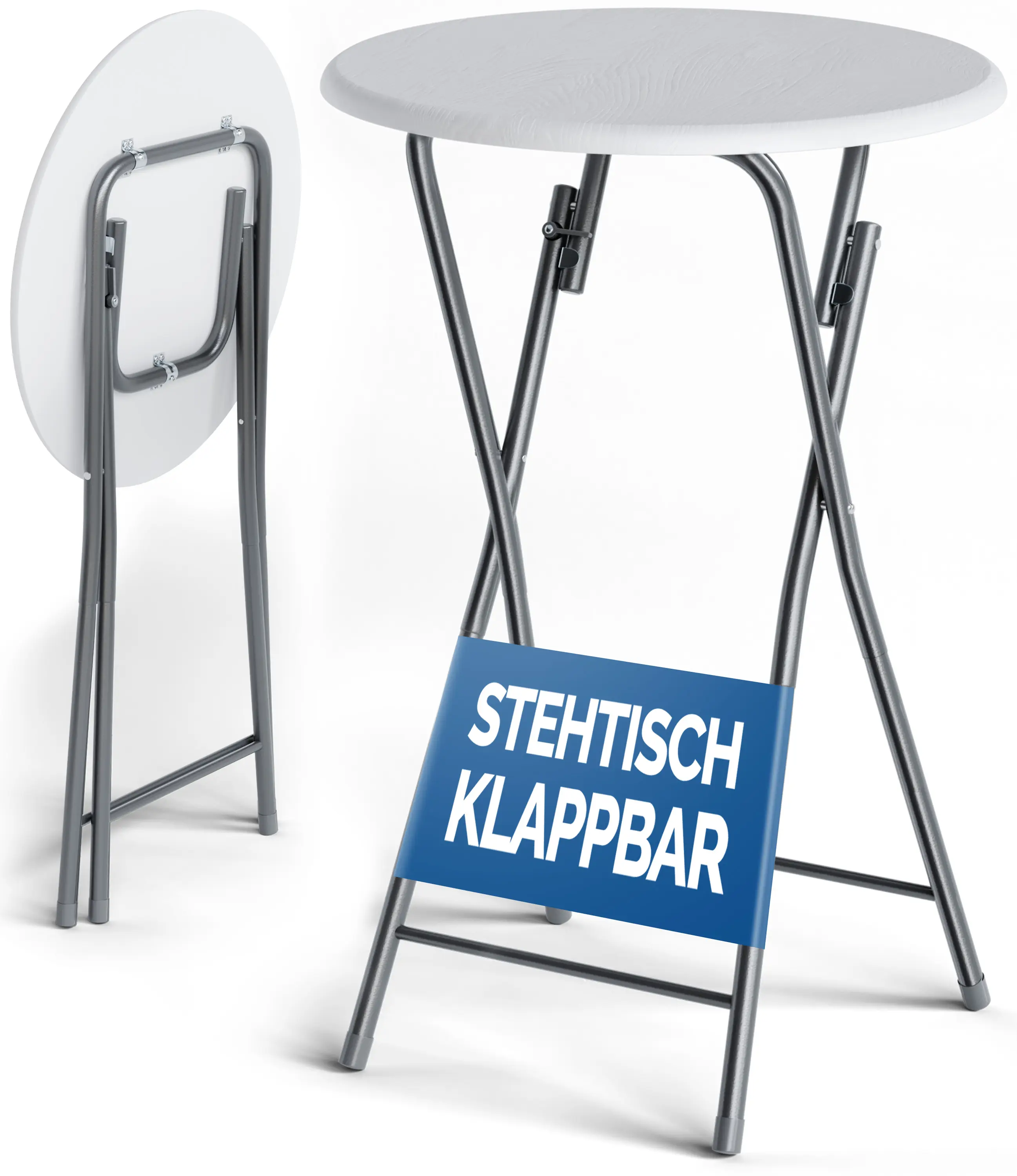 Stehtisch Weiß Holzdekor Ø60cm klappbar günstig online kaufen