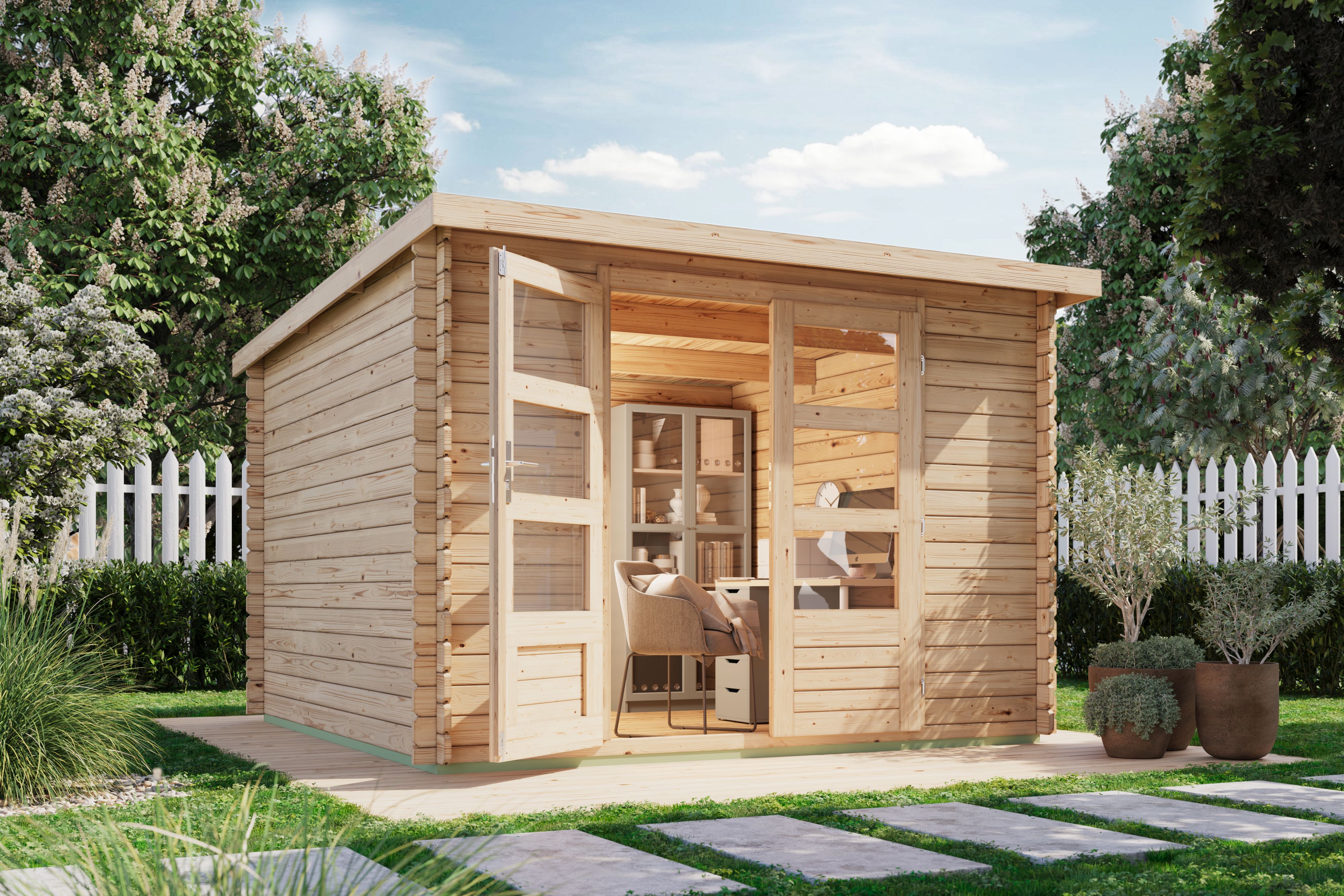 Karibu Gartenhaus ""Remus" mit Pultdach aus Massivholz, klassische Blockboh günstig online kaufen
