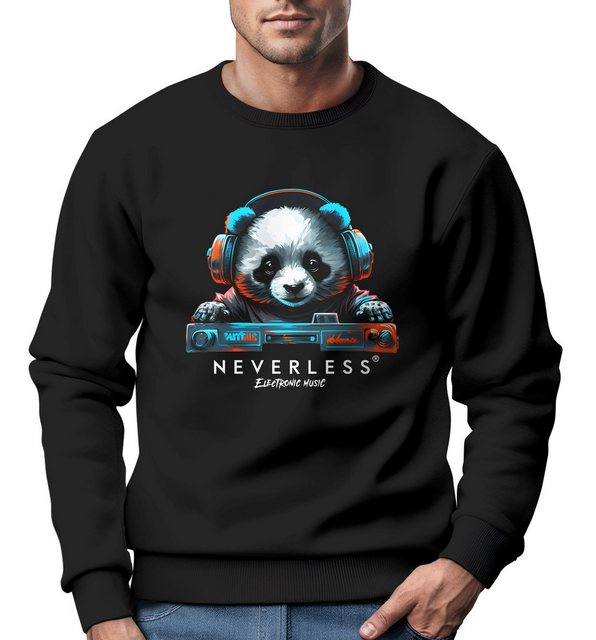 Neverless Sweatshirt Sweatshirt Herren Aufdruck Panda Bär Techno DJ Musik günstig online kaufen