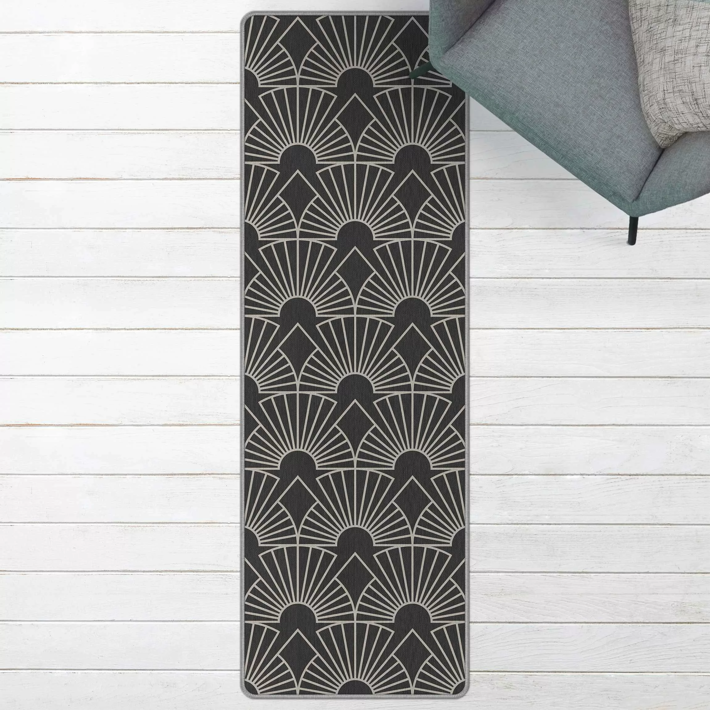 Teppich Art Deco Strahlende Bögen Linienmuster günstig online kaufen