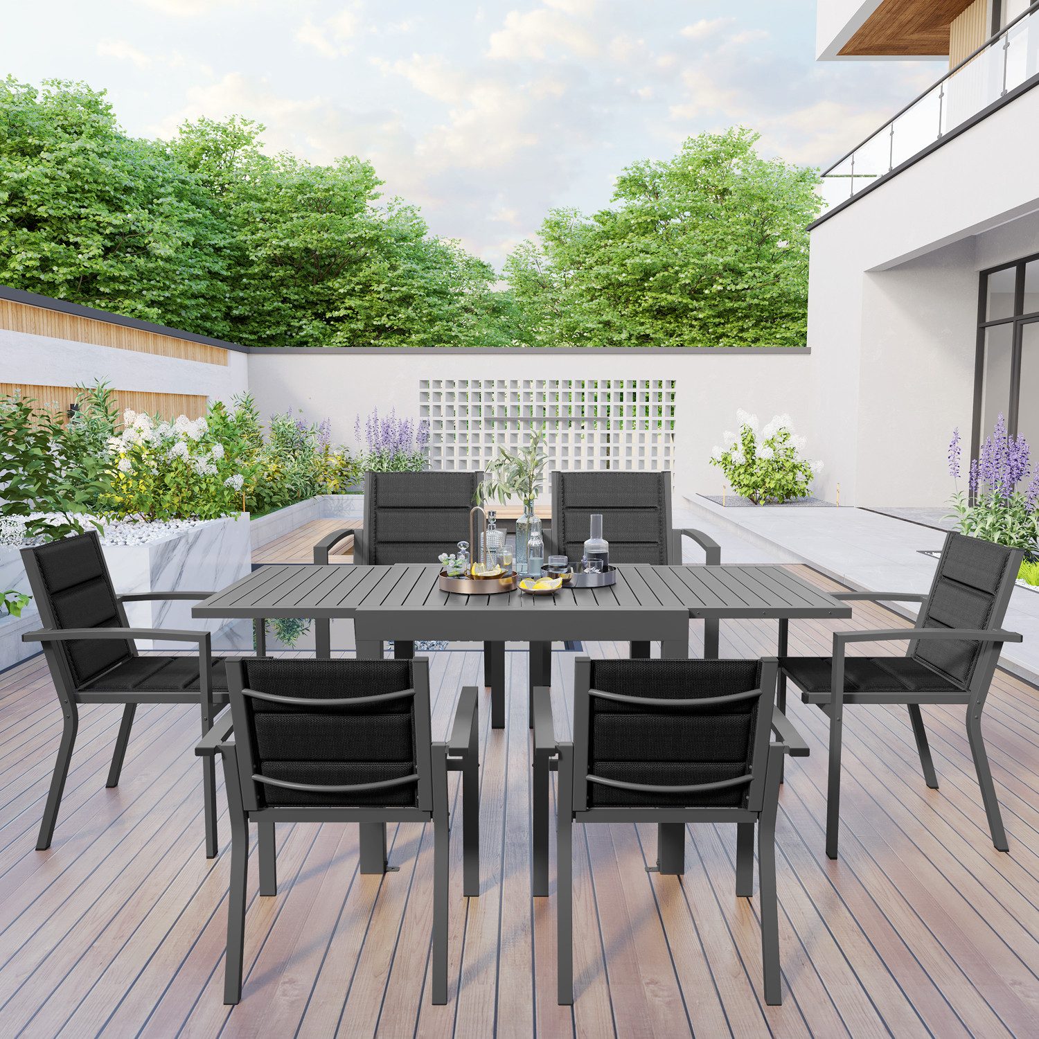HOMALL Gartentisch 81.5*81.5/163*81.5CM Gartentisch 4/6 Gartenstühle günstig online kaufen