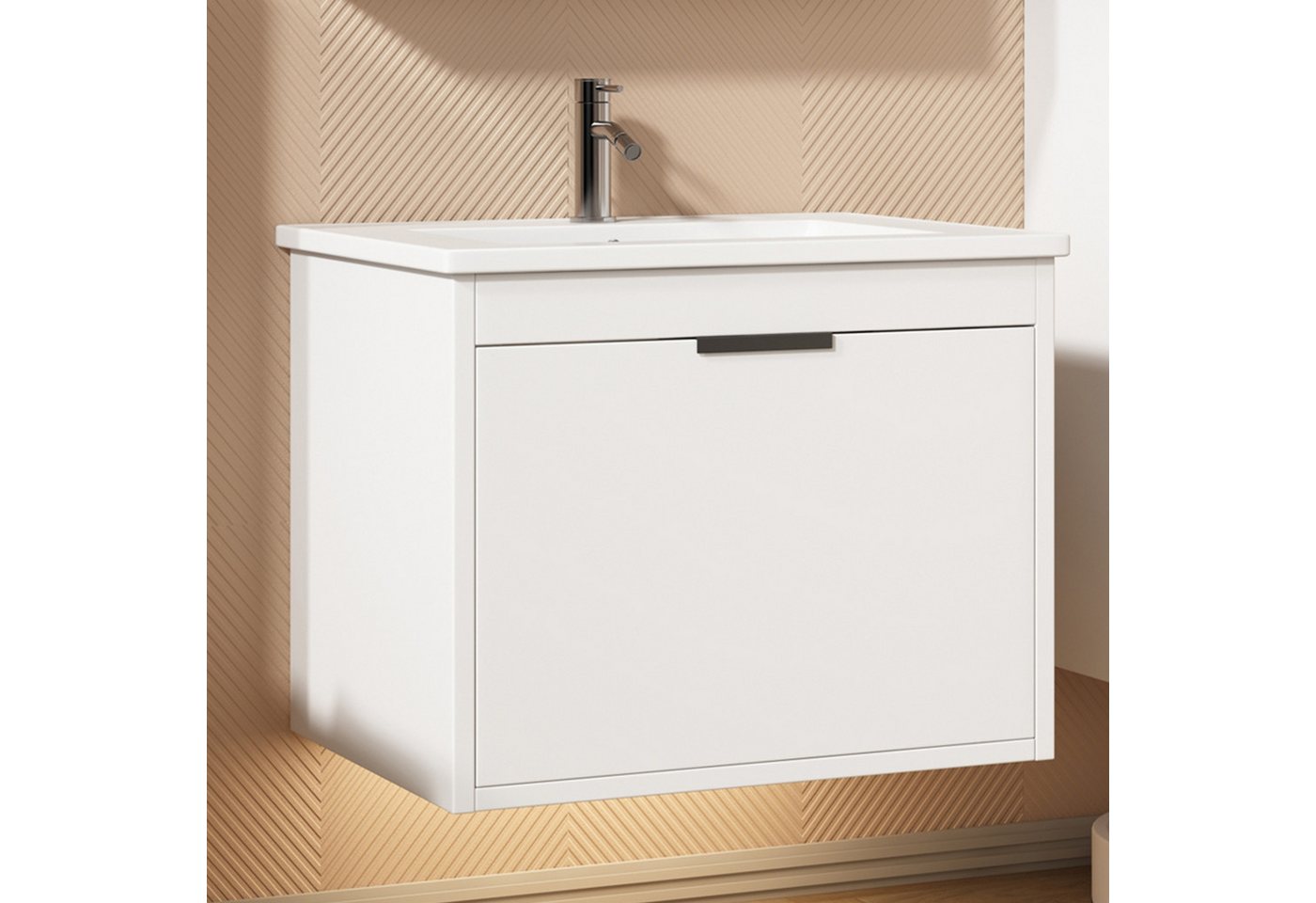 MODFU Waschbeckenunterschrank mit Keramikwaschbecken (Badschrank, 1-St., Hä günstig online kaufen