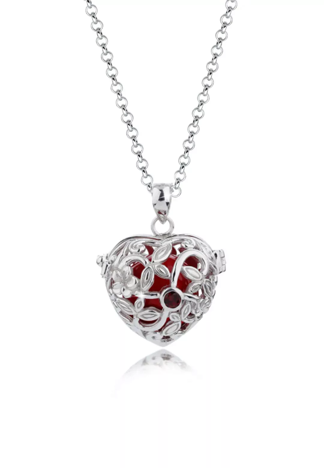 Nenalina Kette mit Anhänger "Herz Klangkugel Granat Ornament 925 Silber" günstig online kaufen