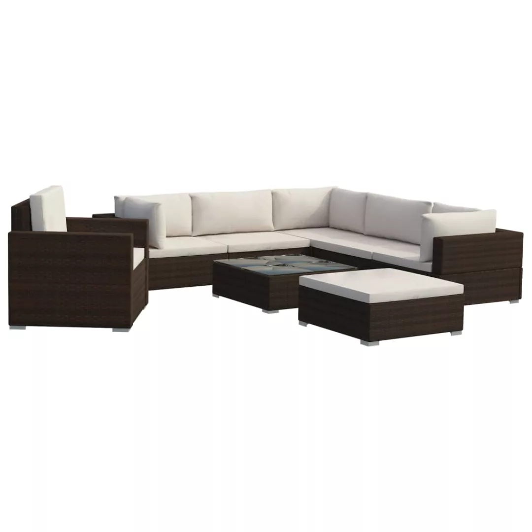 8-tlg. Garten-lounge-set Mit Auflagen Poly Rattan Braun günstig online kaufen