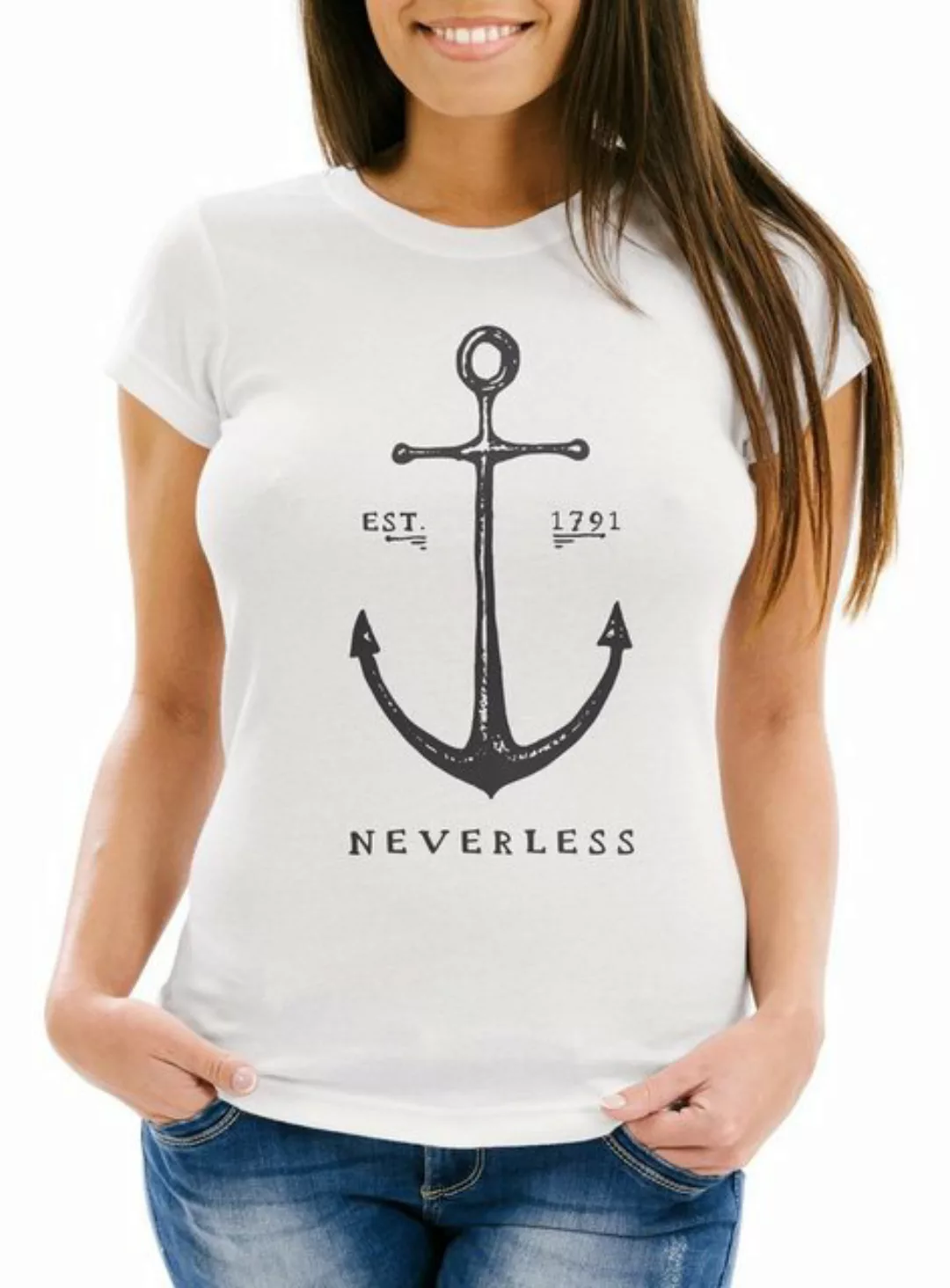 Neverless Print-Shirt Damen T-Shirt Anker Slim Fit Neverless® mit Print günstig online kaufen