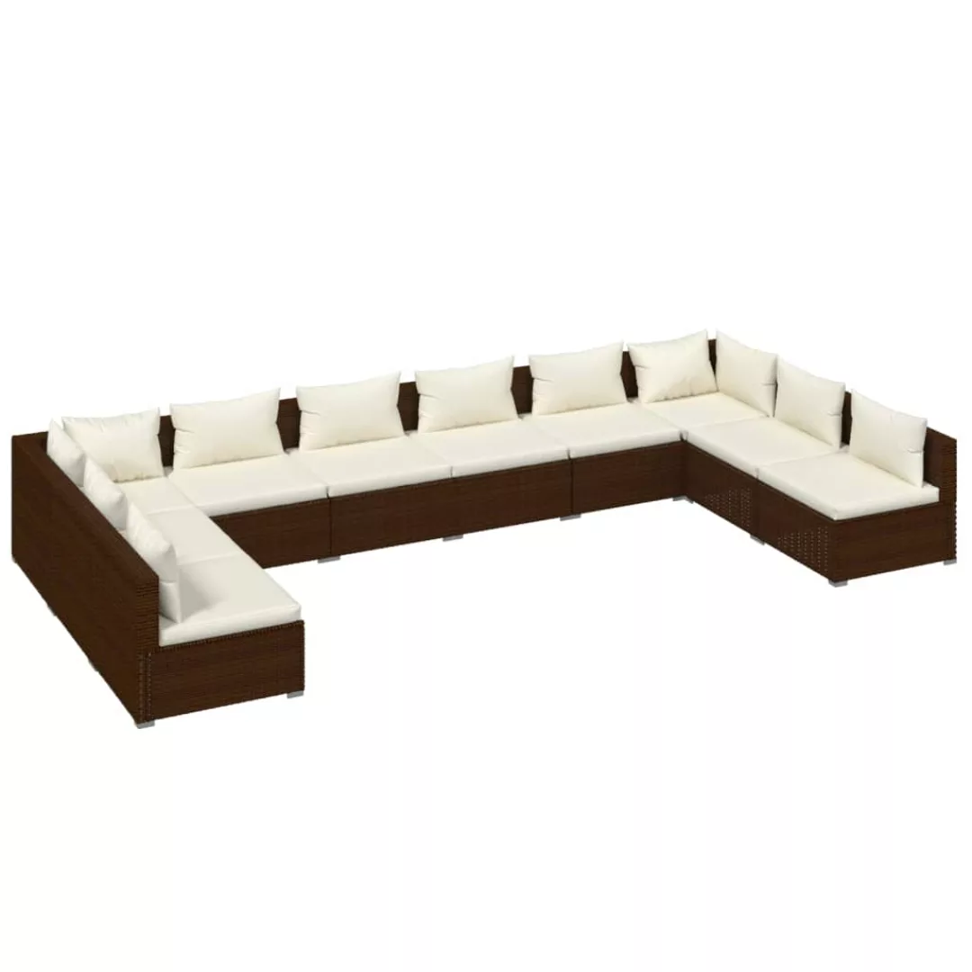 Vidaxl 10-tlg. Garten-lounge-set Mit Kissen Poly Rattan Braun günstig online kaufen