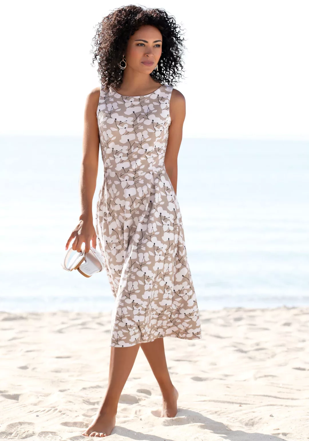 Beachtime Sommerkleid mit Blumendruck, Midikleid aus Jersey, Strandkleid günstig online kaufen