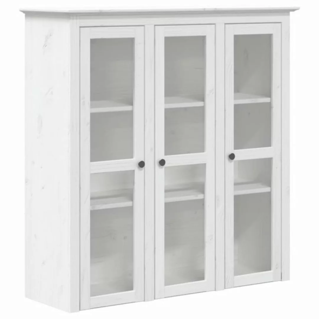 vidaXL Vitrine Vitrinenschrank mit Glastüren BODO Weiß Massivholz Kiefer (1 günstig online kaufen