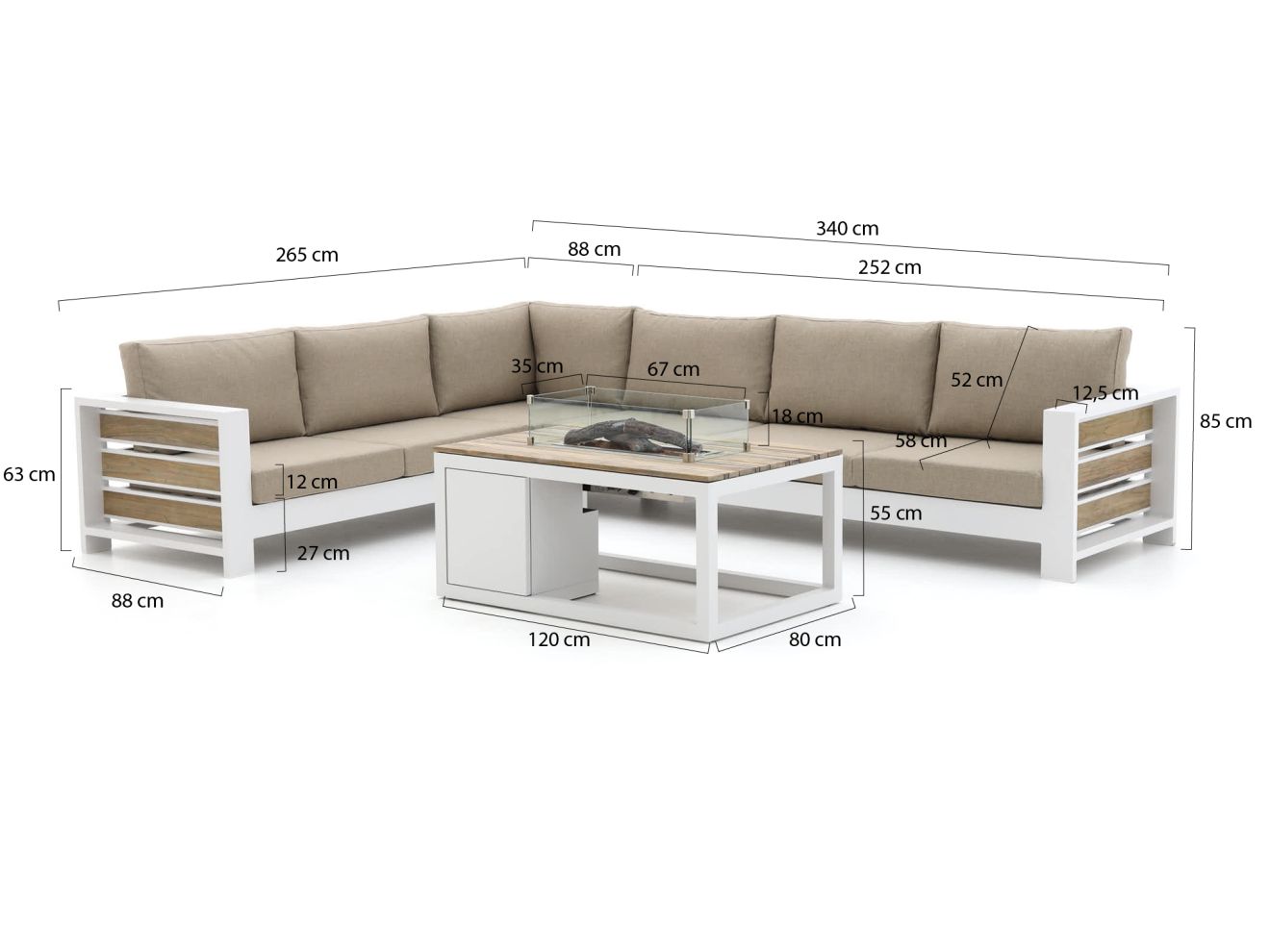 Bellagio Avolo/Cosiraw 120 cm Ecklounge-Set mit Feuertisch 3-teilig links günstig online kaufen